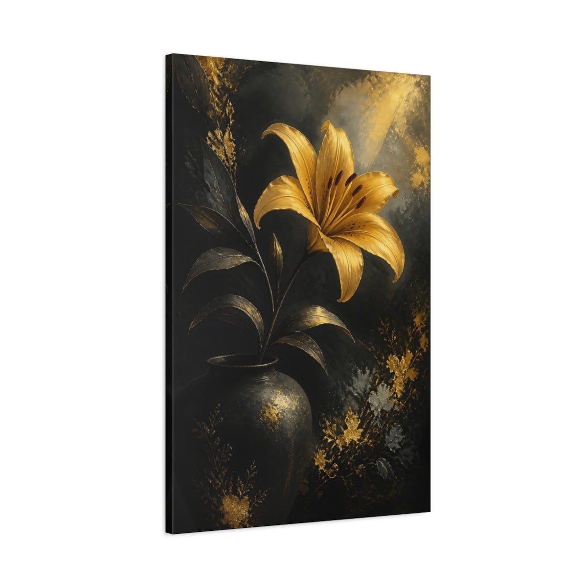 Main Mockup. Golden Lily Flower shown as canvas print