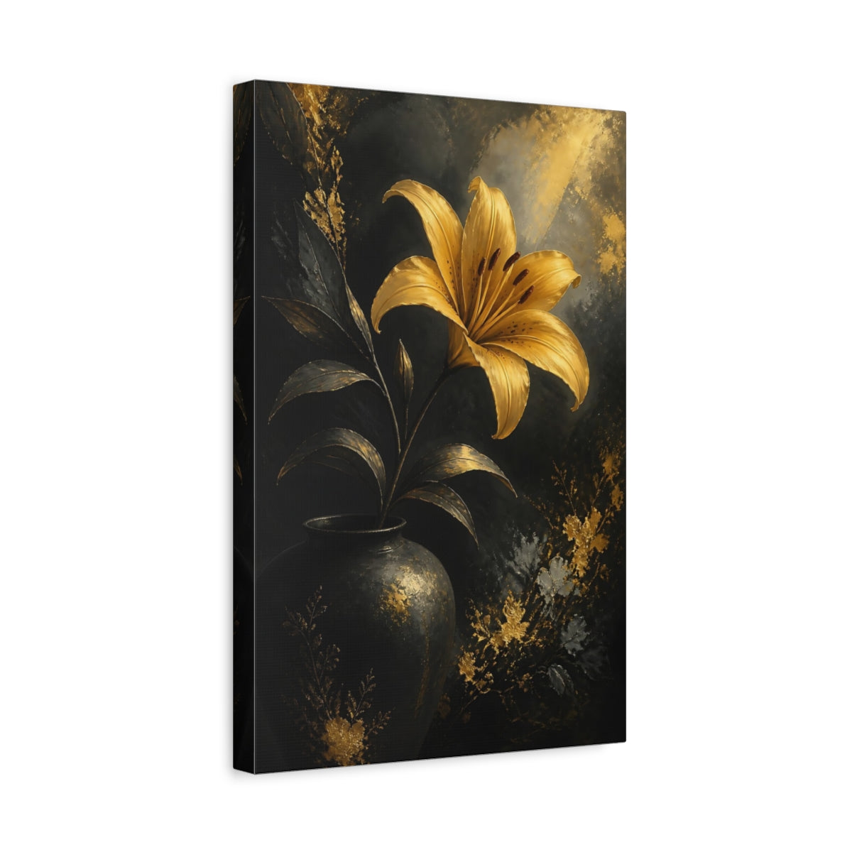 Side Mockup 4. Golden Lily Flower shown as canvas print