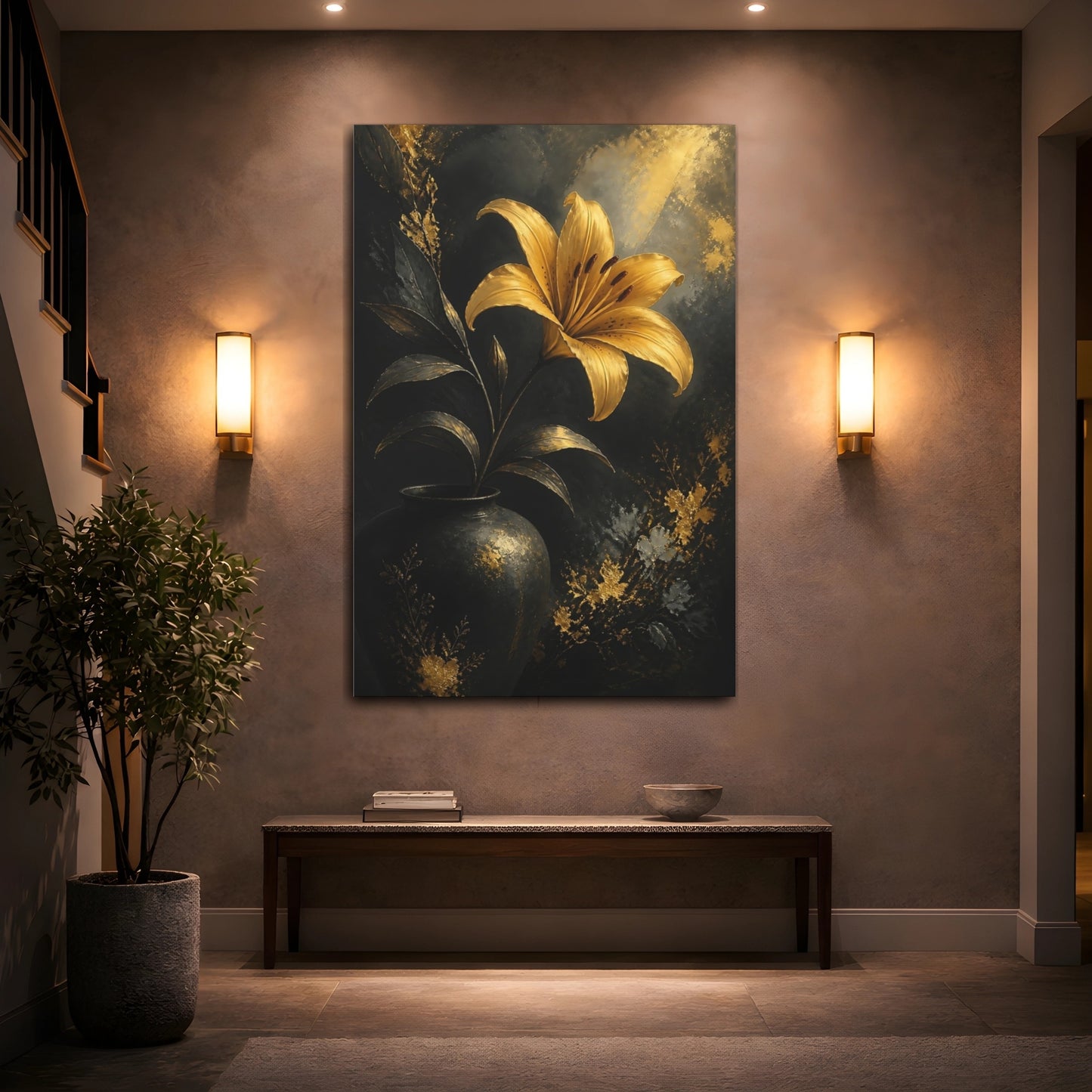 Mockup 2. Golden Lily Flower shown as canvas print