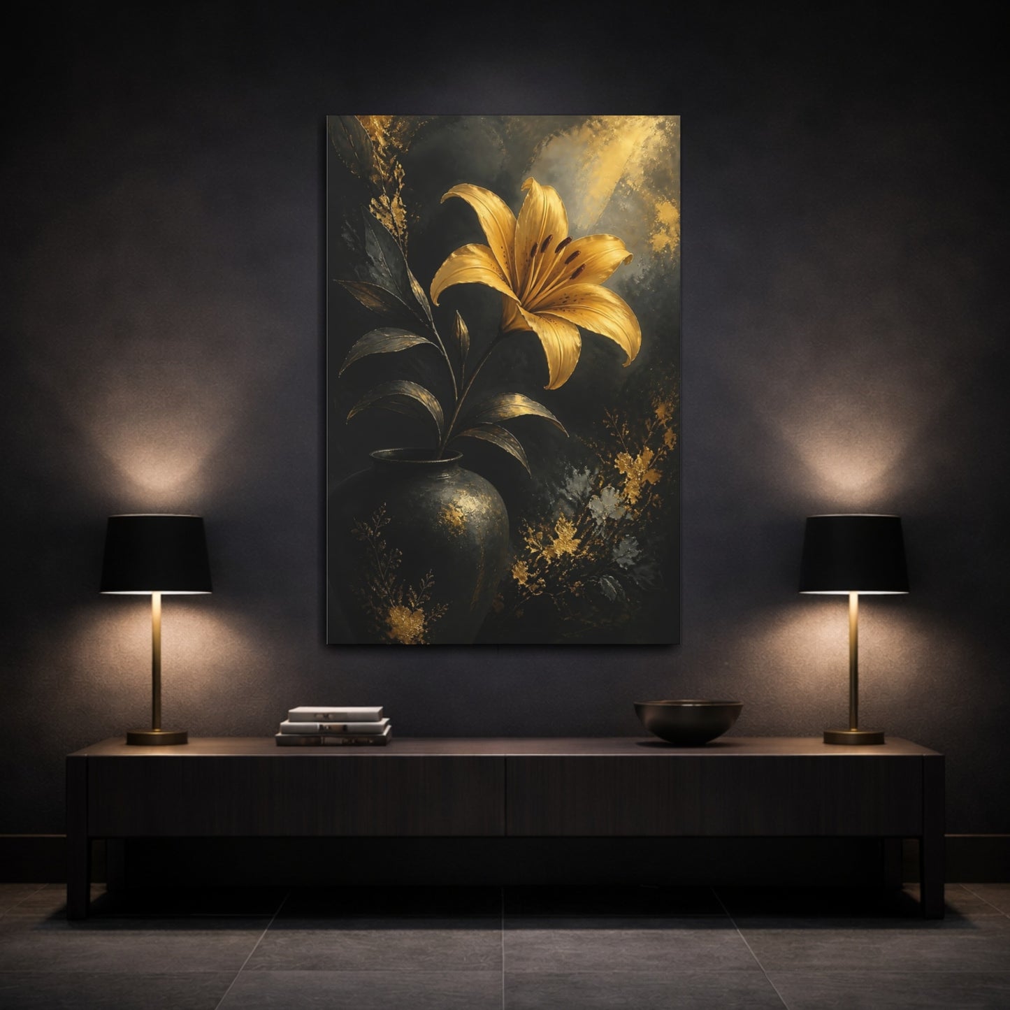 Mockup 3. Golden Lily Flower shown as canvas print