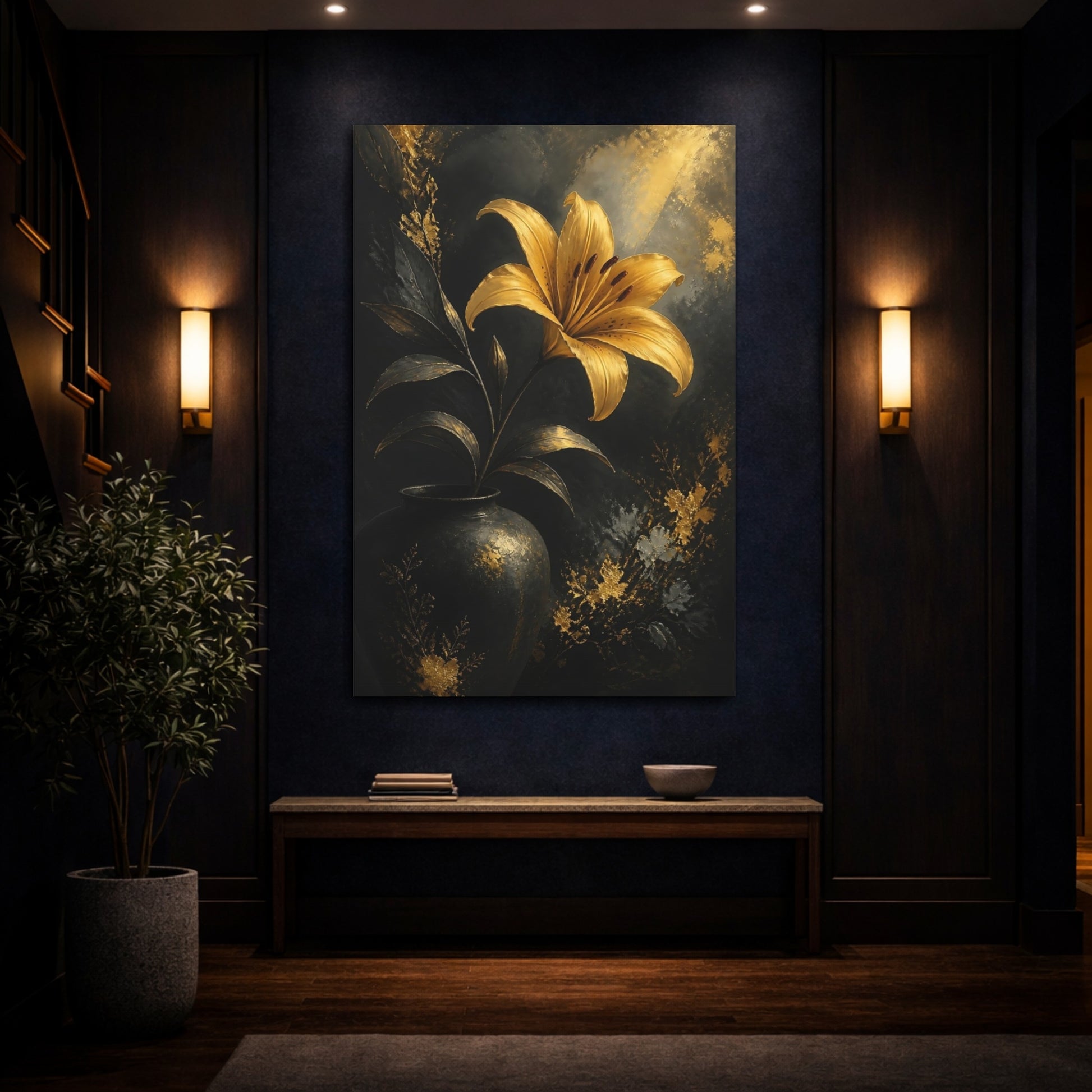 Mockup 4. Golden Lily Flower shown as canvas print