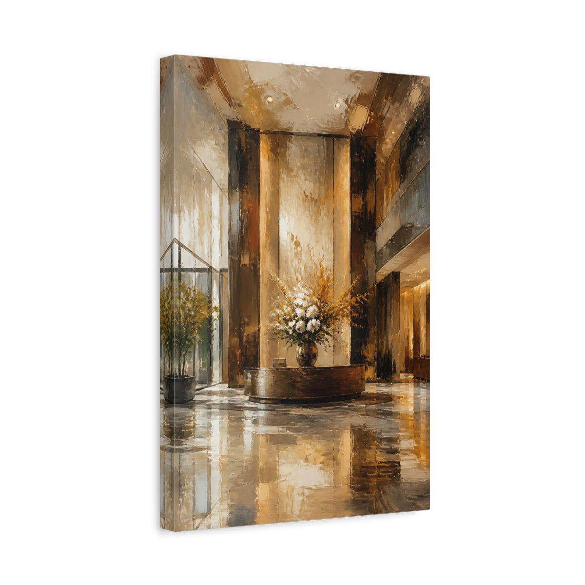 Side Mockup 4. Golden Lobby Centerpiece shown as canvas print