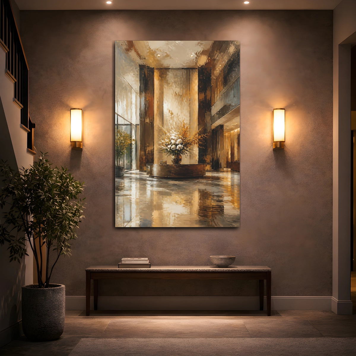 Mockup 2. Golden Lobby Centerpiece shown as canvas print