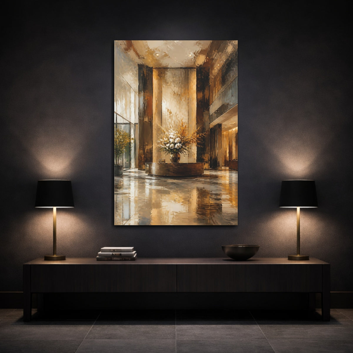 Mockup 3. Golden Lobby Centerpiece shown as canvas print