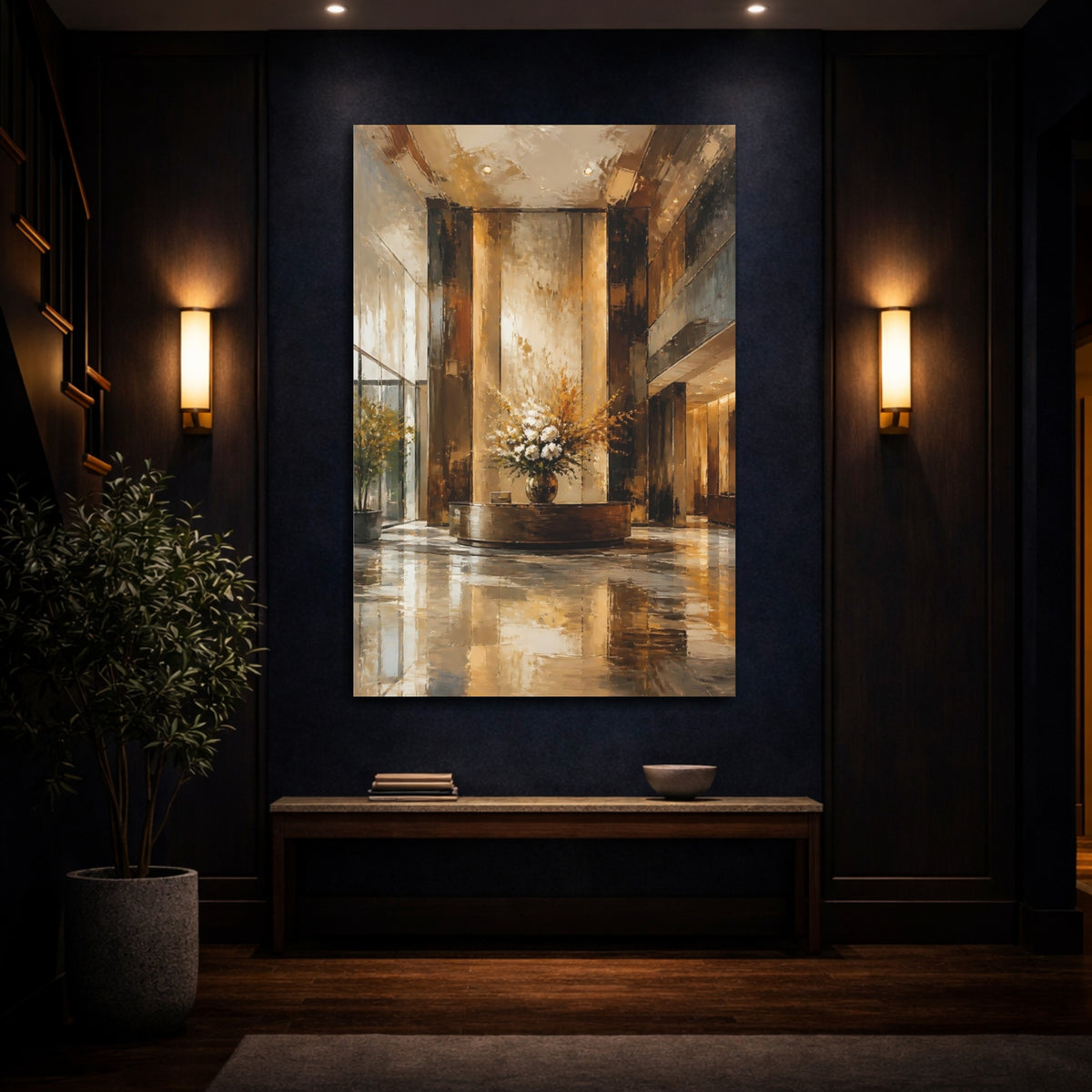 Mockup 4. Golden Lobby Centerpiece shown as canvas print