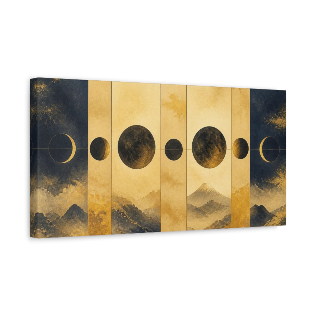 Side Mockup 3. Golden Lunar Phases shown as canvas print