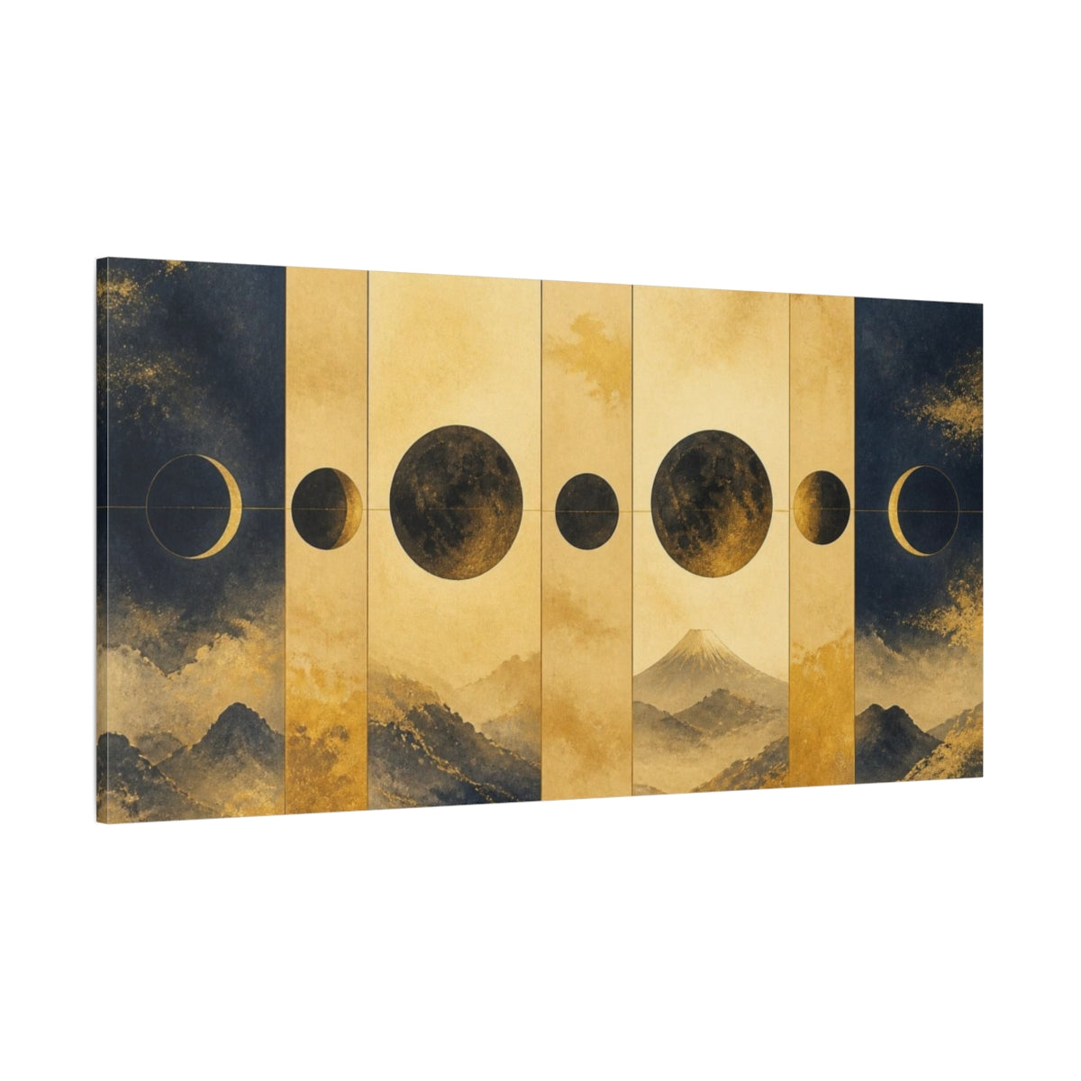 Side Mockup 2. Golden Lunar Phases shown as canvas print
