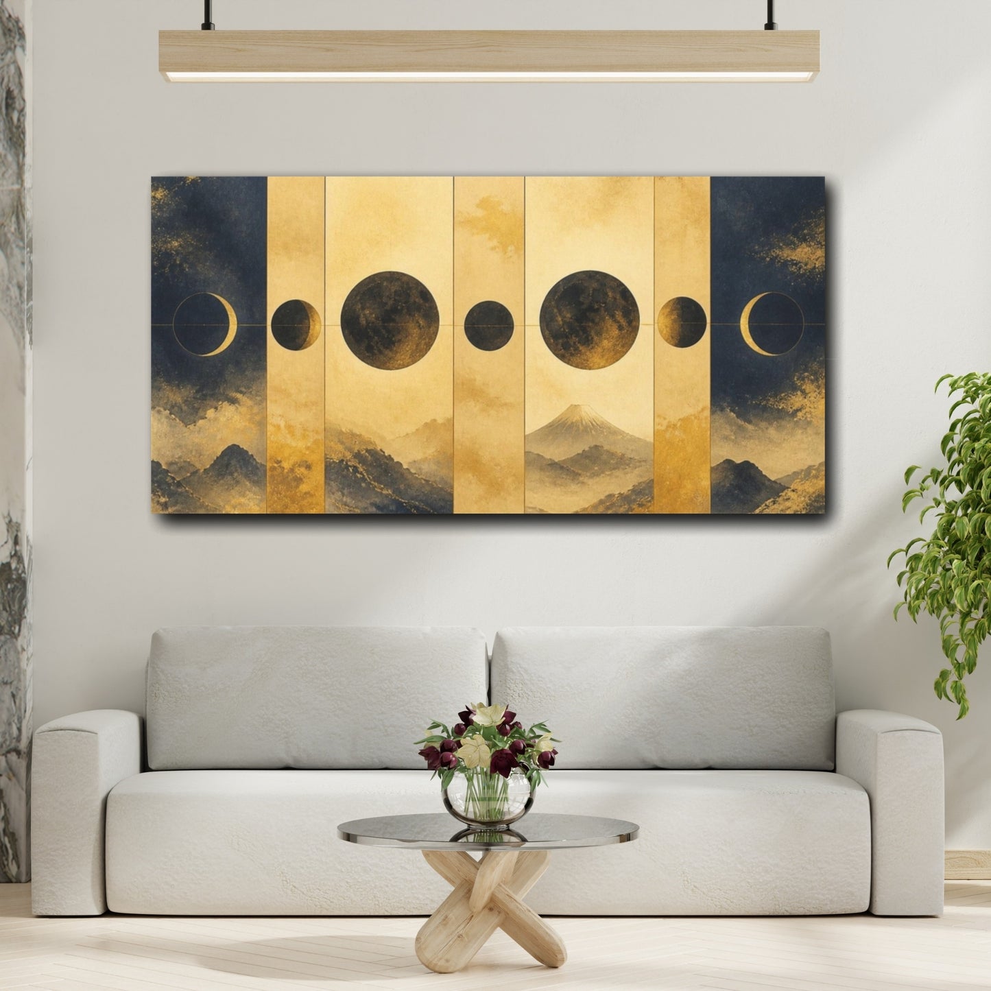 Mockup 2. Golden Lunar Phases shown as canvas print