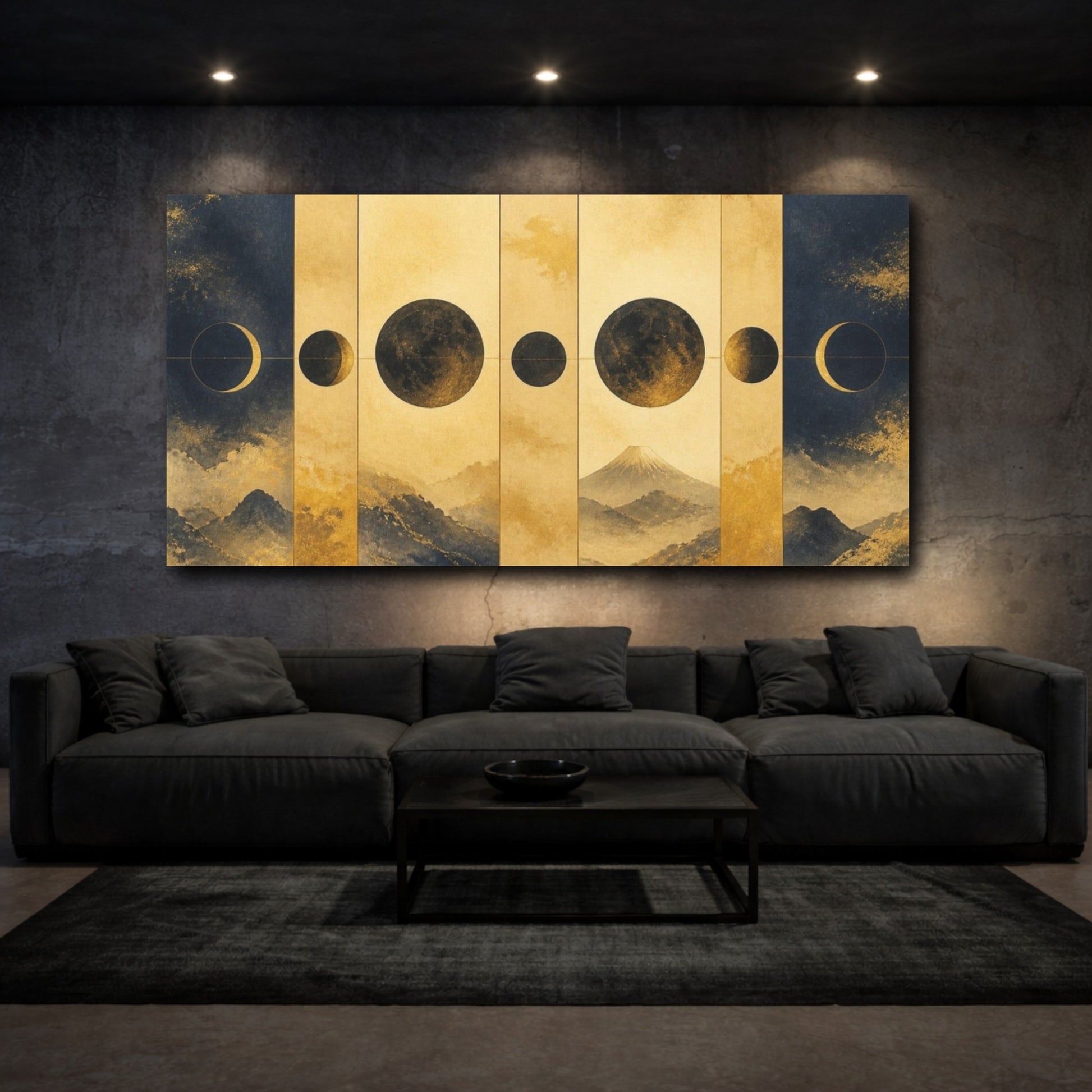 Mockup 3. Golden Lunar Phases shown as canvas print