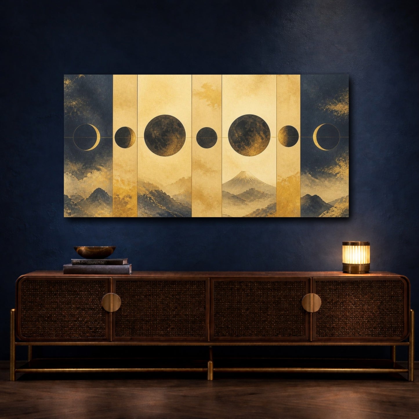 Mockup 4. Golden Lunar Phases shown as canvas print