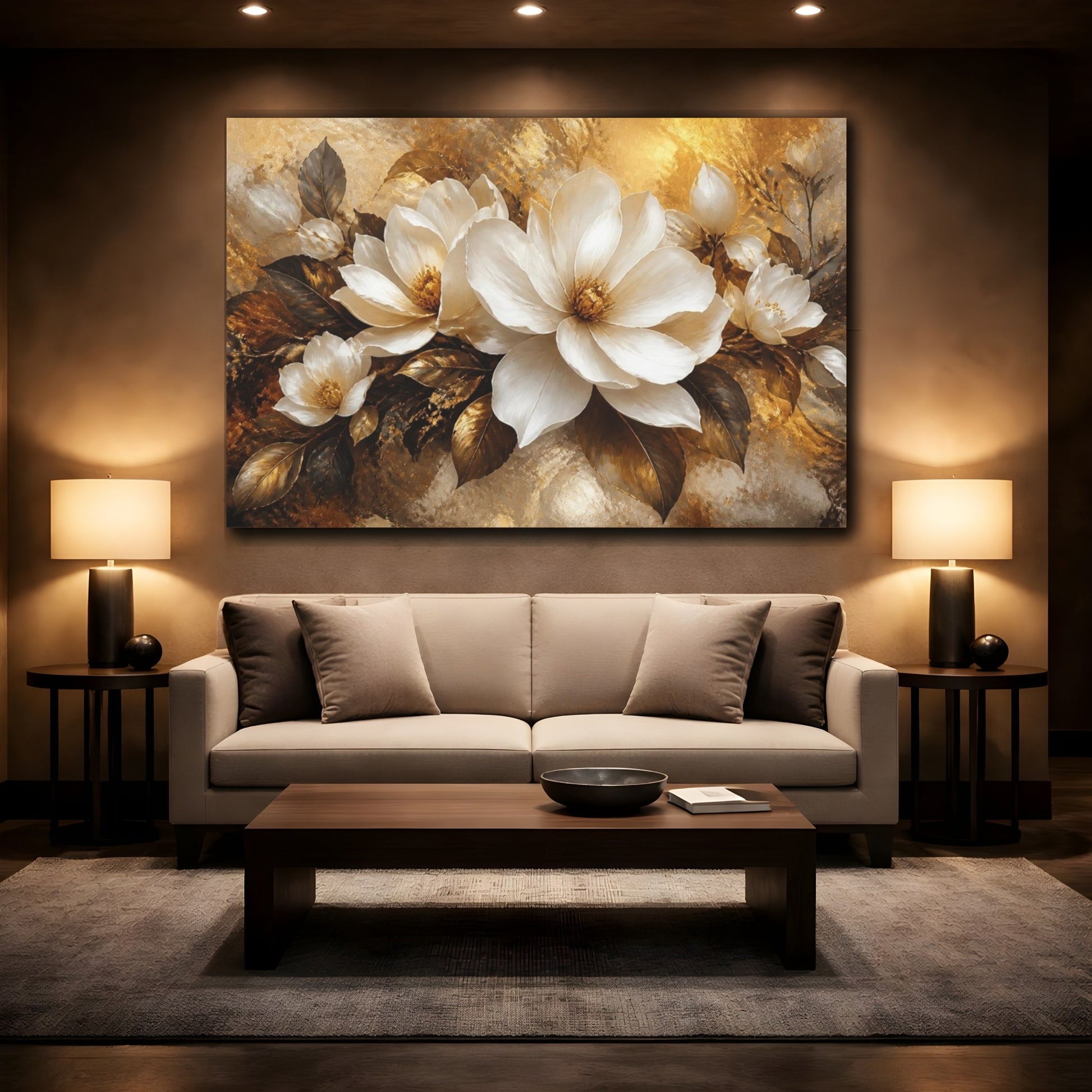 Mockup 2. Golden Magnolia Elegance shown as canvas print