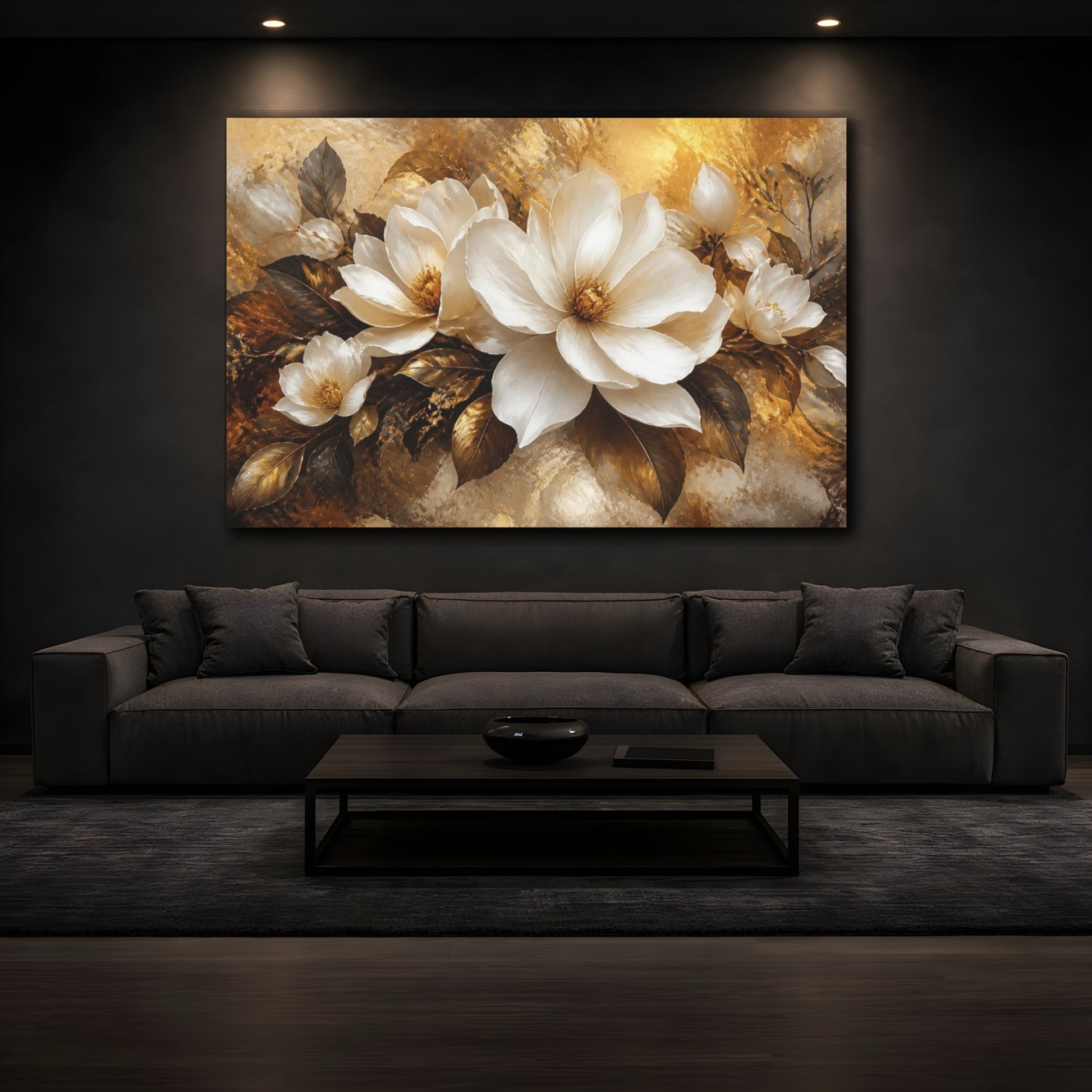 Mockup 3. Golden Magnolia Elegance shown as canvas print