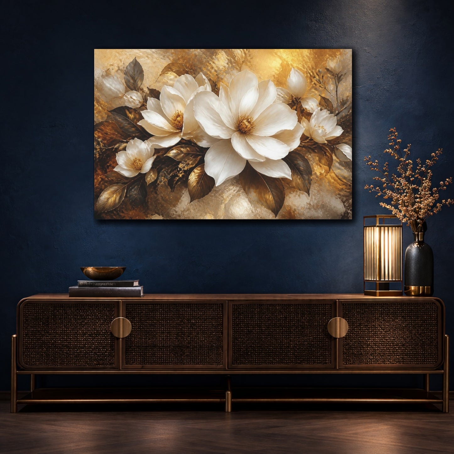 Mockup 4. Golden Magnolia Elegance shown as canvas print