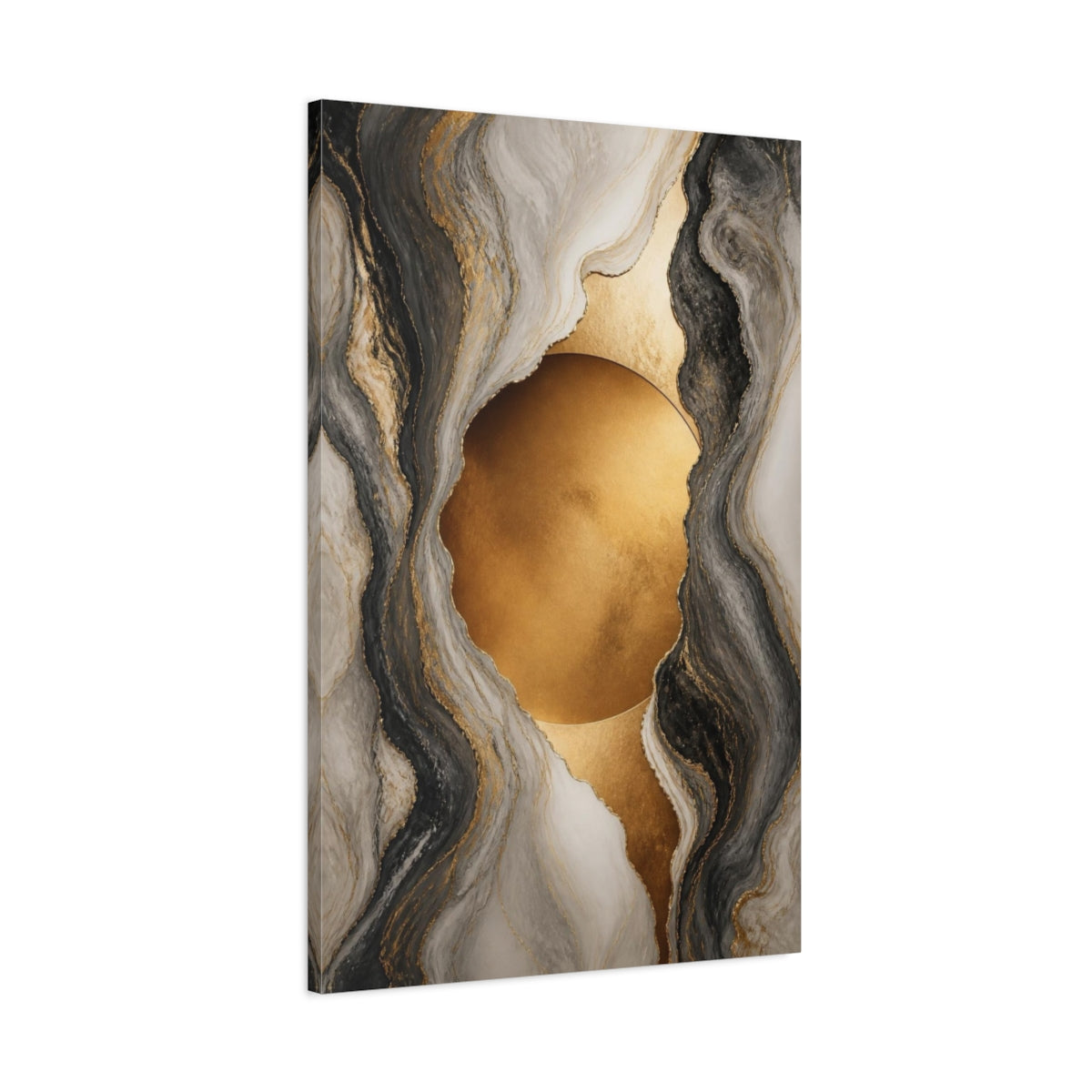 Main Mockup. Golden Marble Circle shown as canvas print