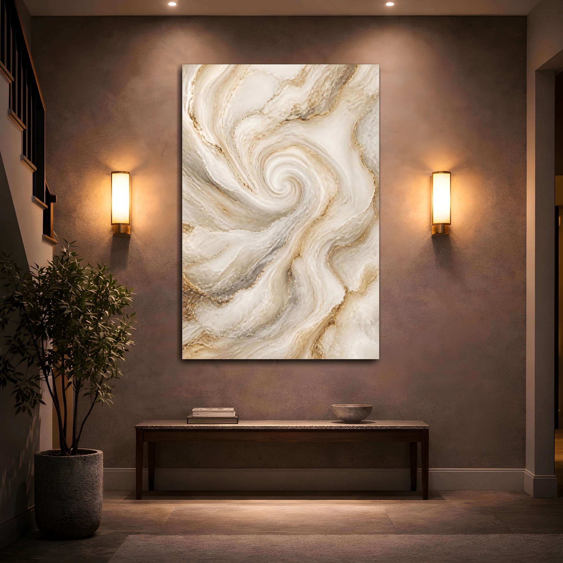 Mockup 2. Golden Marble Swirl shown as canvas print