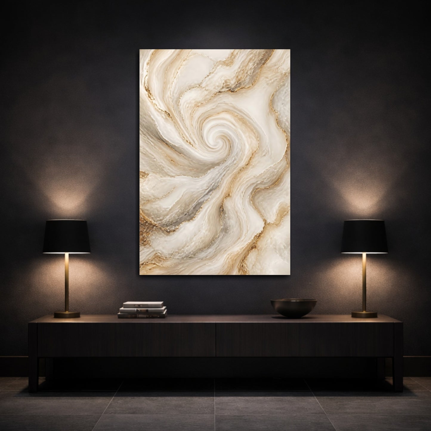 Mockup 3. Golden Marble Swirl shown as canvas print