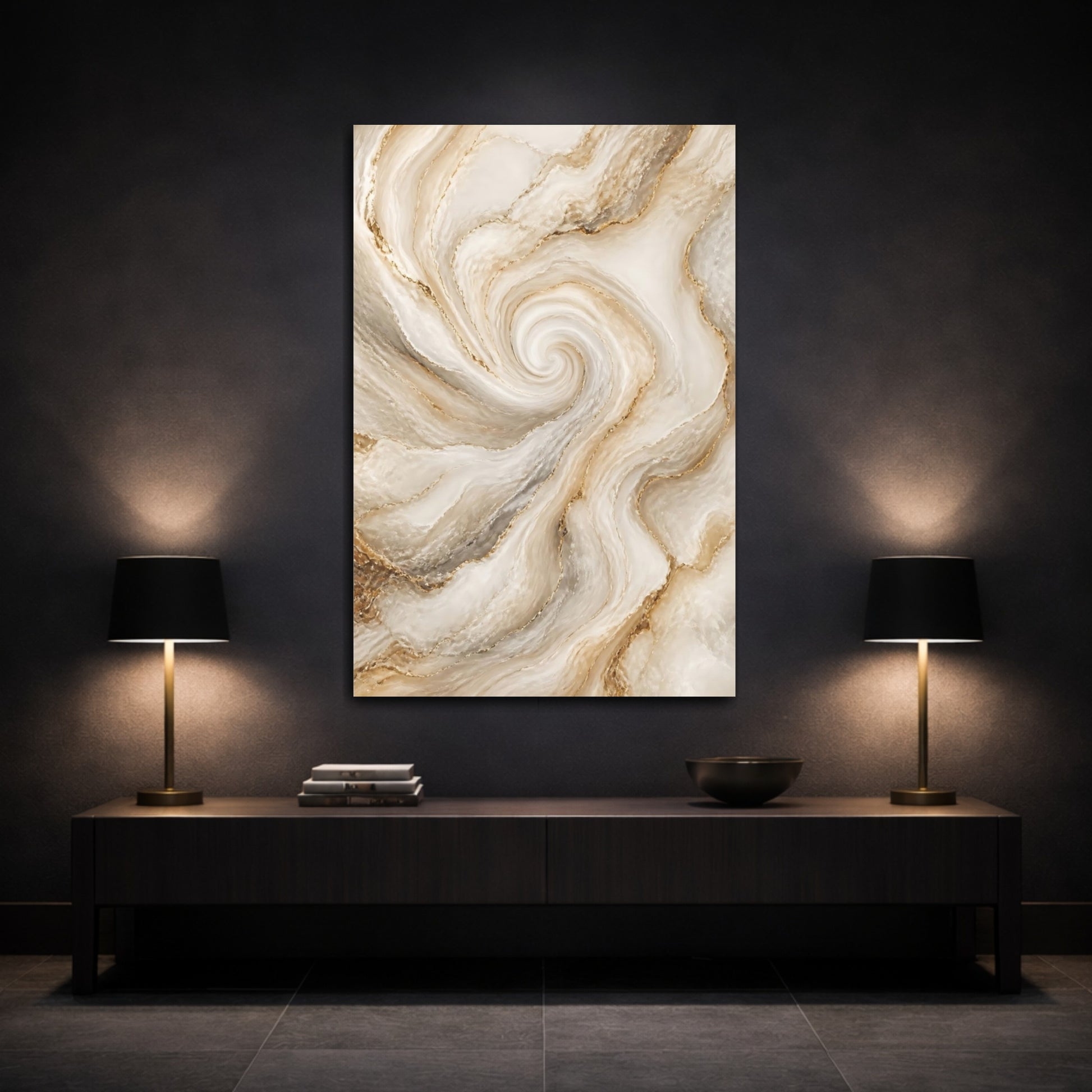 Mockup 3. Golden Marble Swirl shown as canvas print