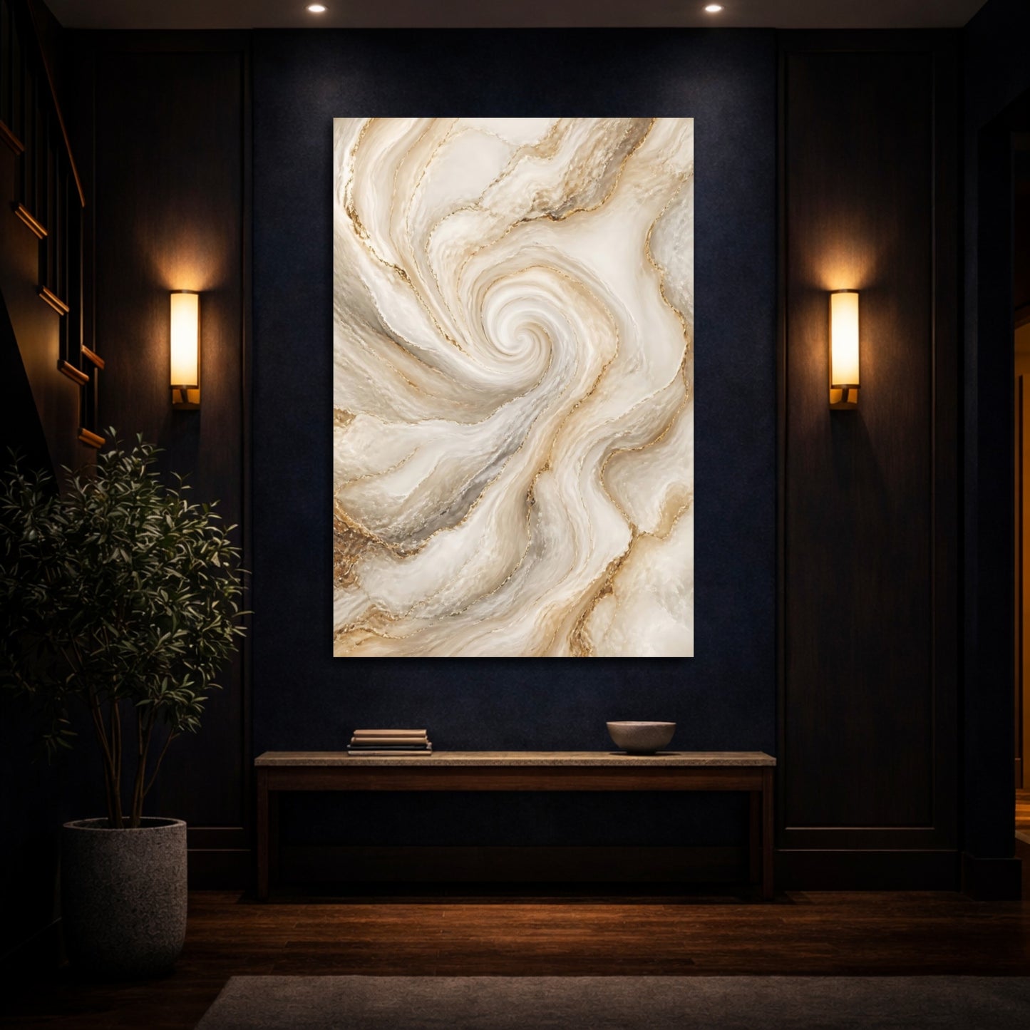 Mockup 4. Golden Marble Swirl shown as canvas print