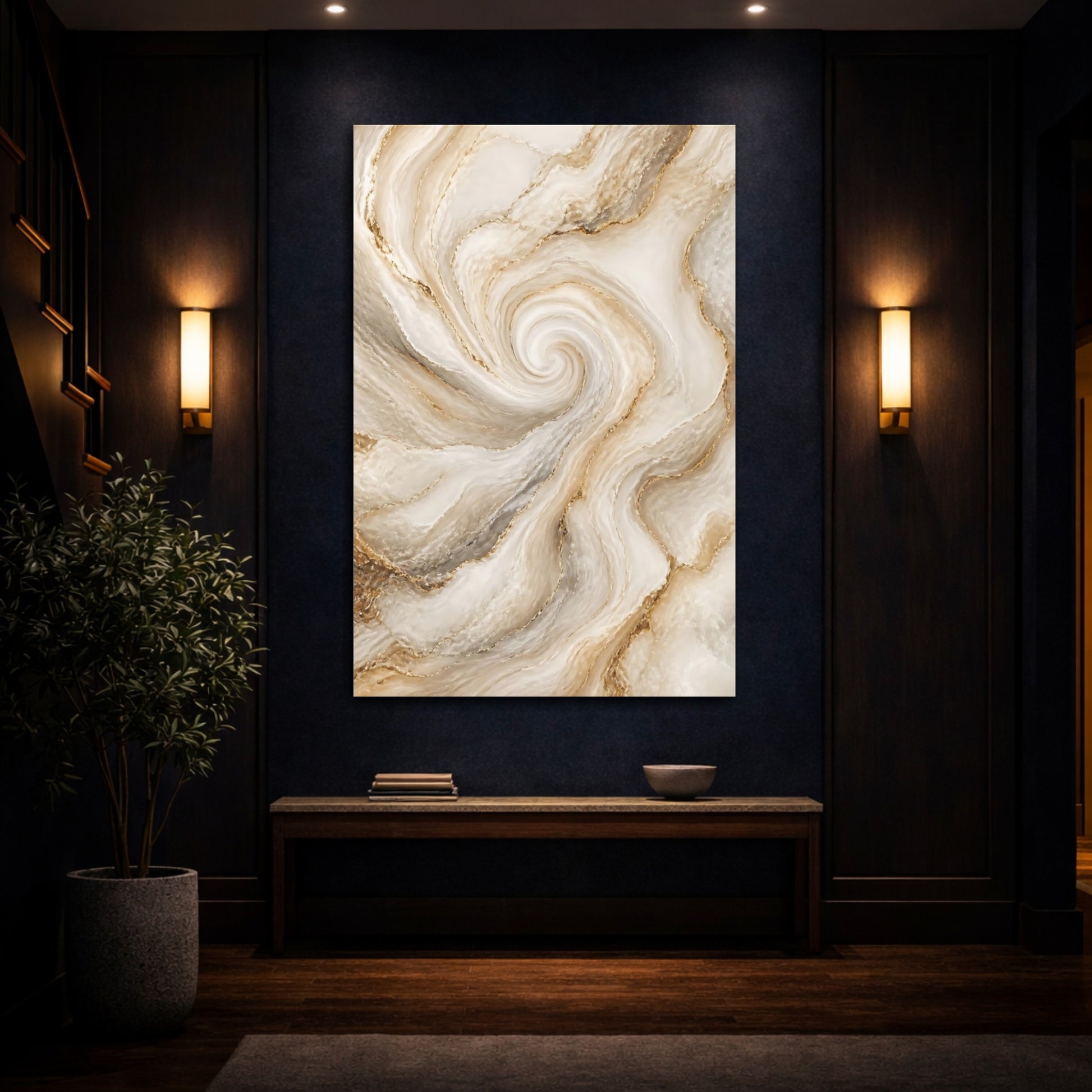 Mockup 4. Golden Marble Swirl shown as canvas print