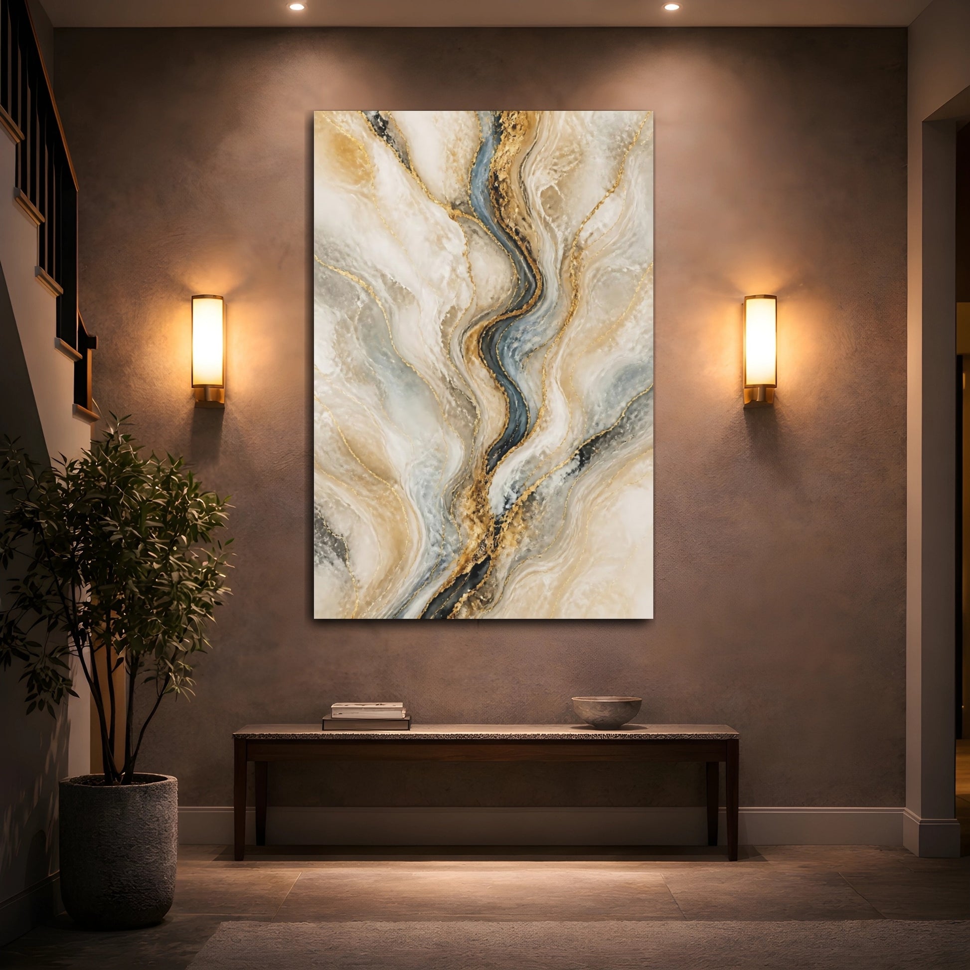 Mockup 2. Golden Marble Veins shown as canvas print