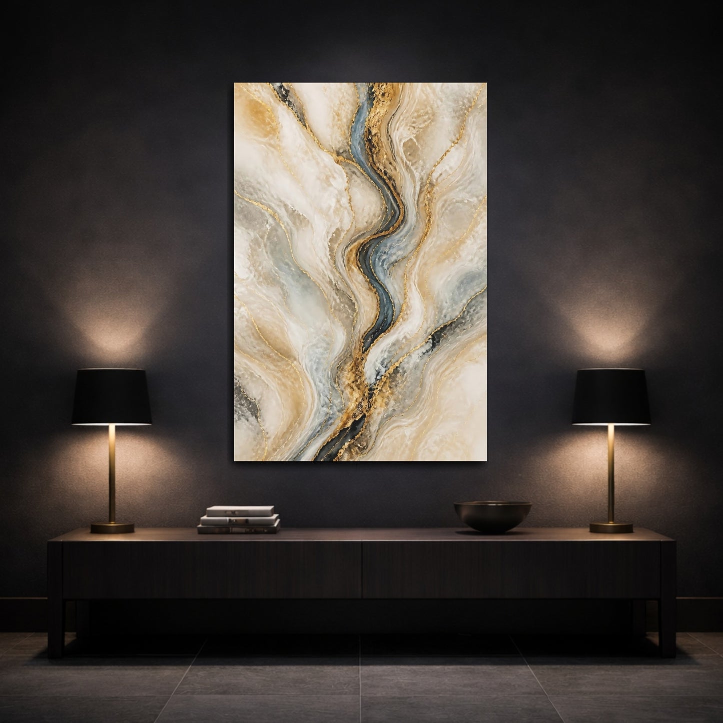 Mockup 3. Golden Marble Veins shown as canvas print