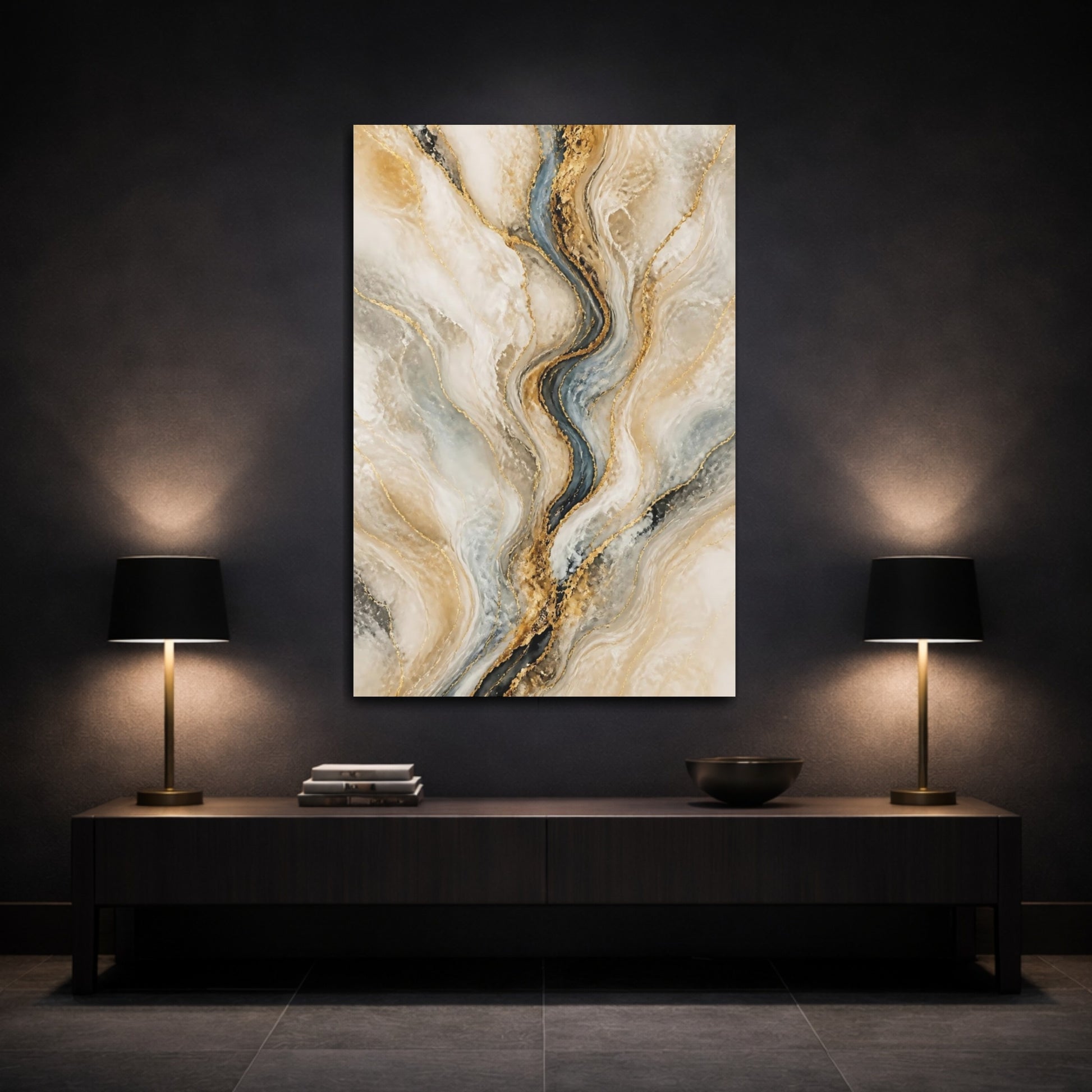 Mockup 3. Golden Marble Veins shown as canvas print