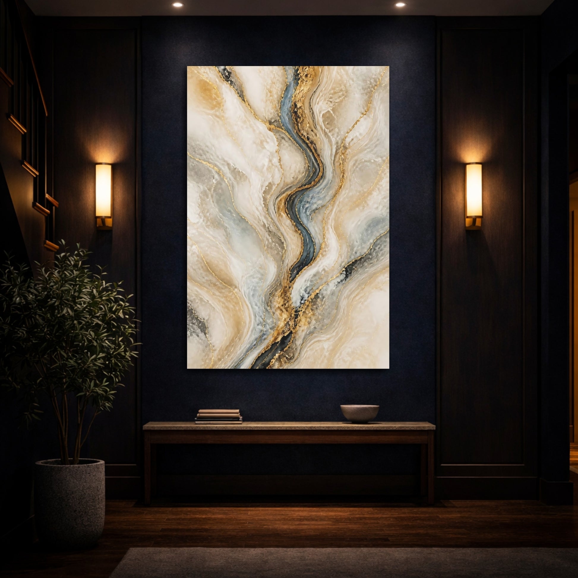 Mockup 4. Golden Marble Veins shown as canvas print