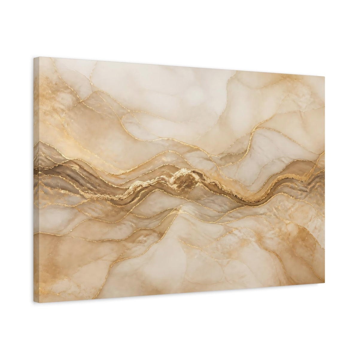 Side Mockup 2. Golden Marble Wave shown as canvas print