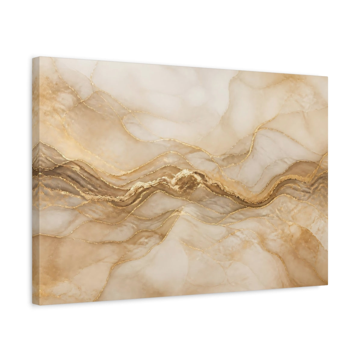 Side Mockup 3. Golden Marble Wave shown as canvas print