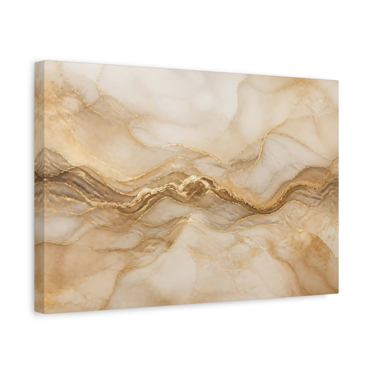 Side Mockup 4. Golden Marble Wave shown as canvas print