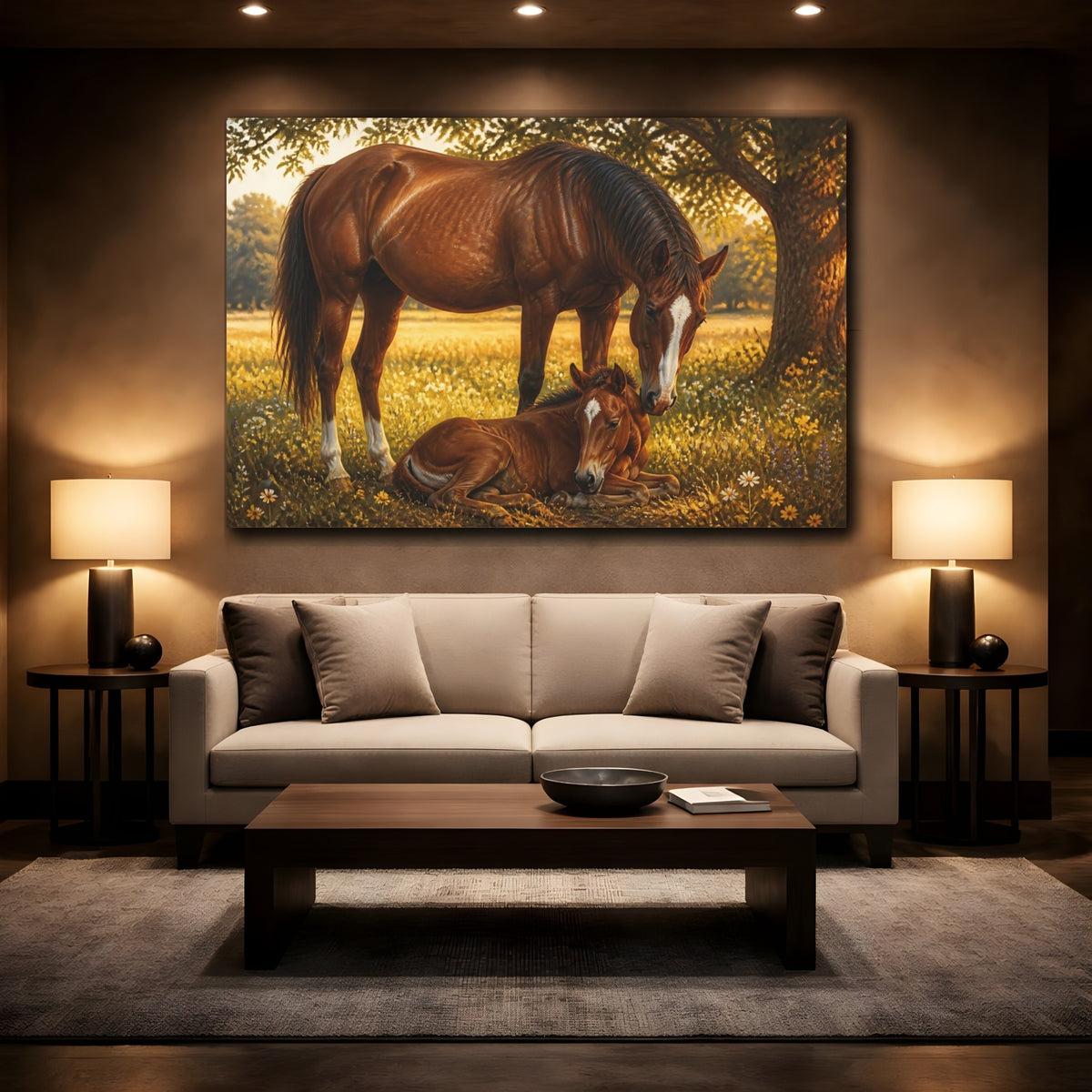 Mockup 2. Golden Mare And Foal shown as canvas print