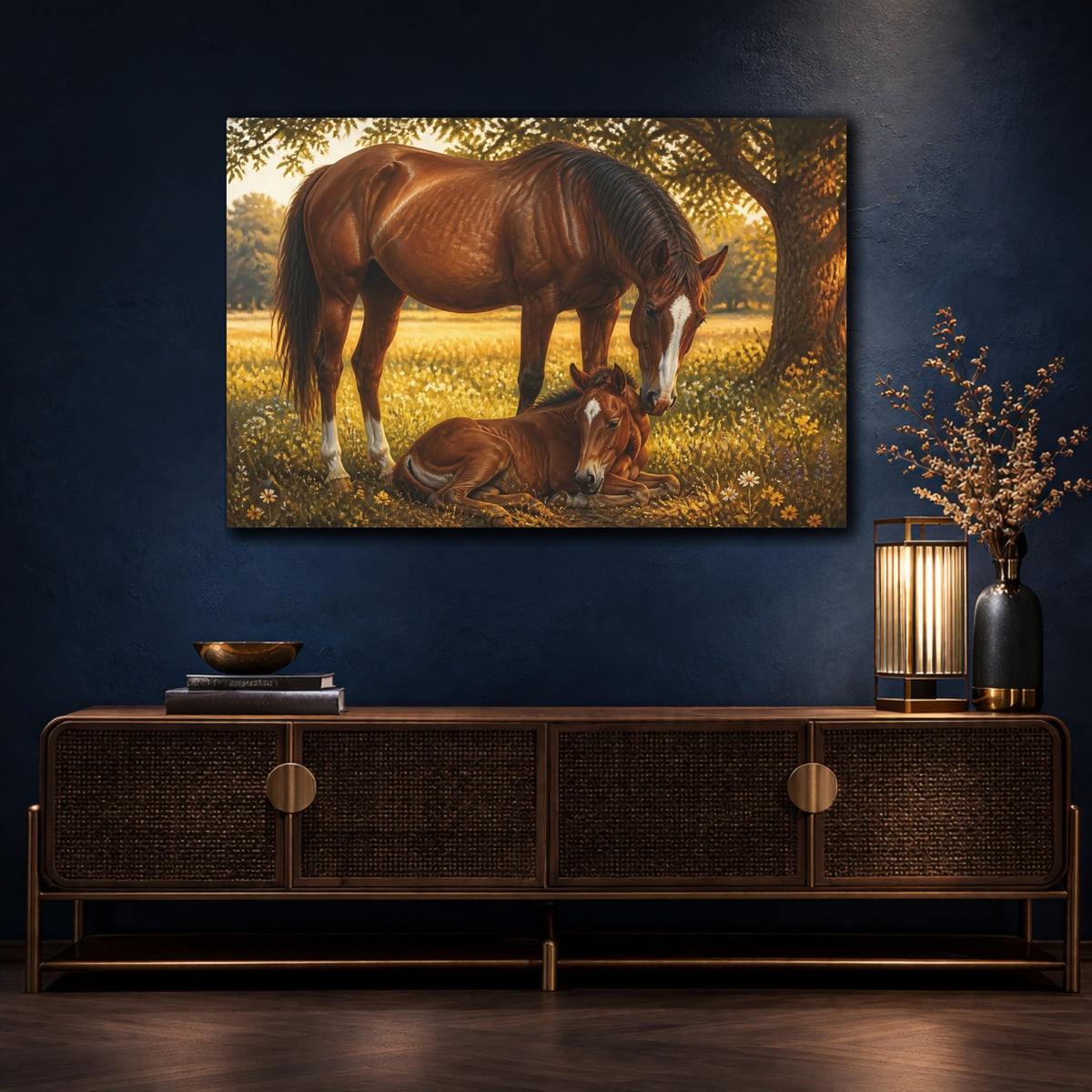 Mockup 4. Golden Mare And Foal shown as canvas print