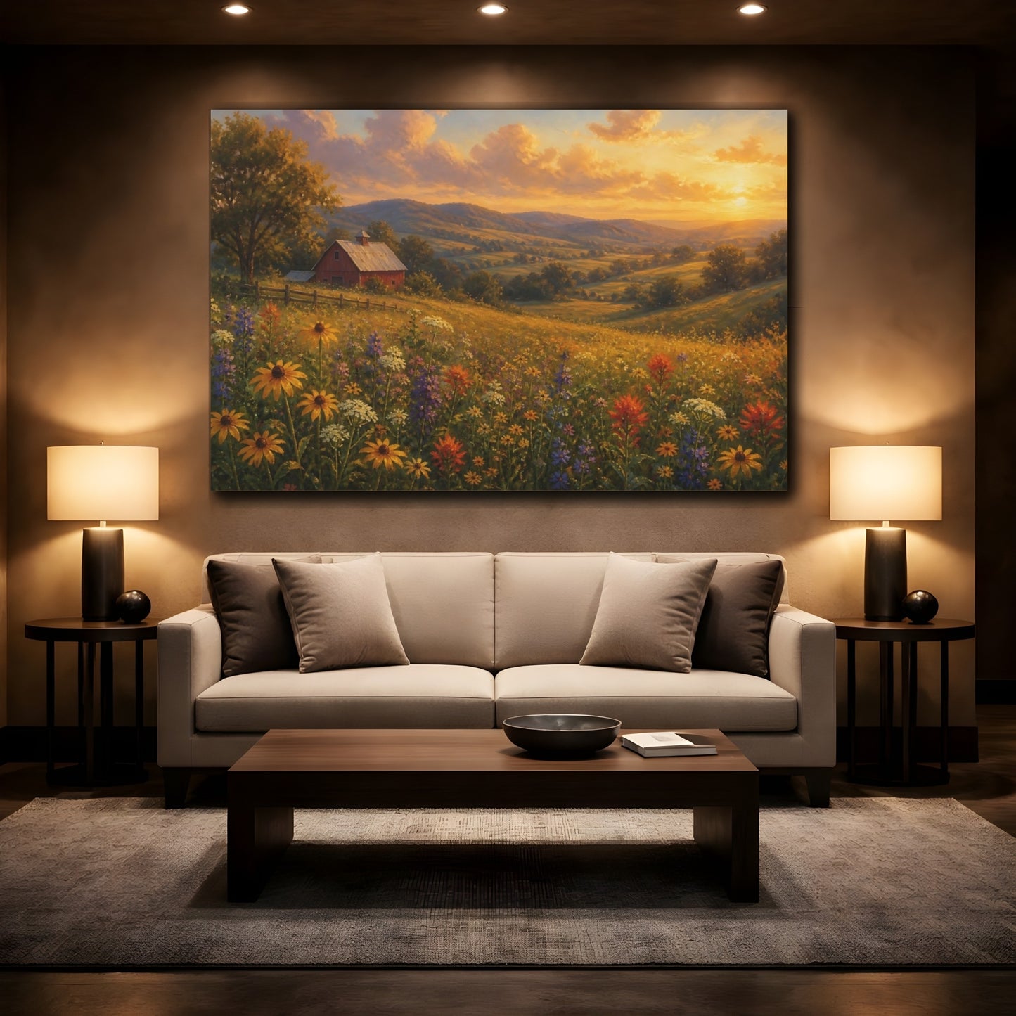 Mockup 2. Golden Meadow At Sunset shown as canvas print