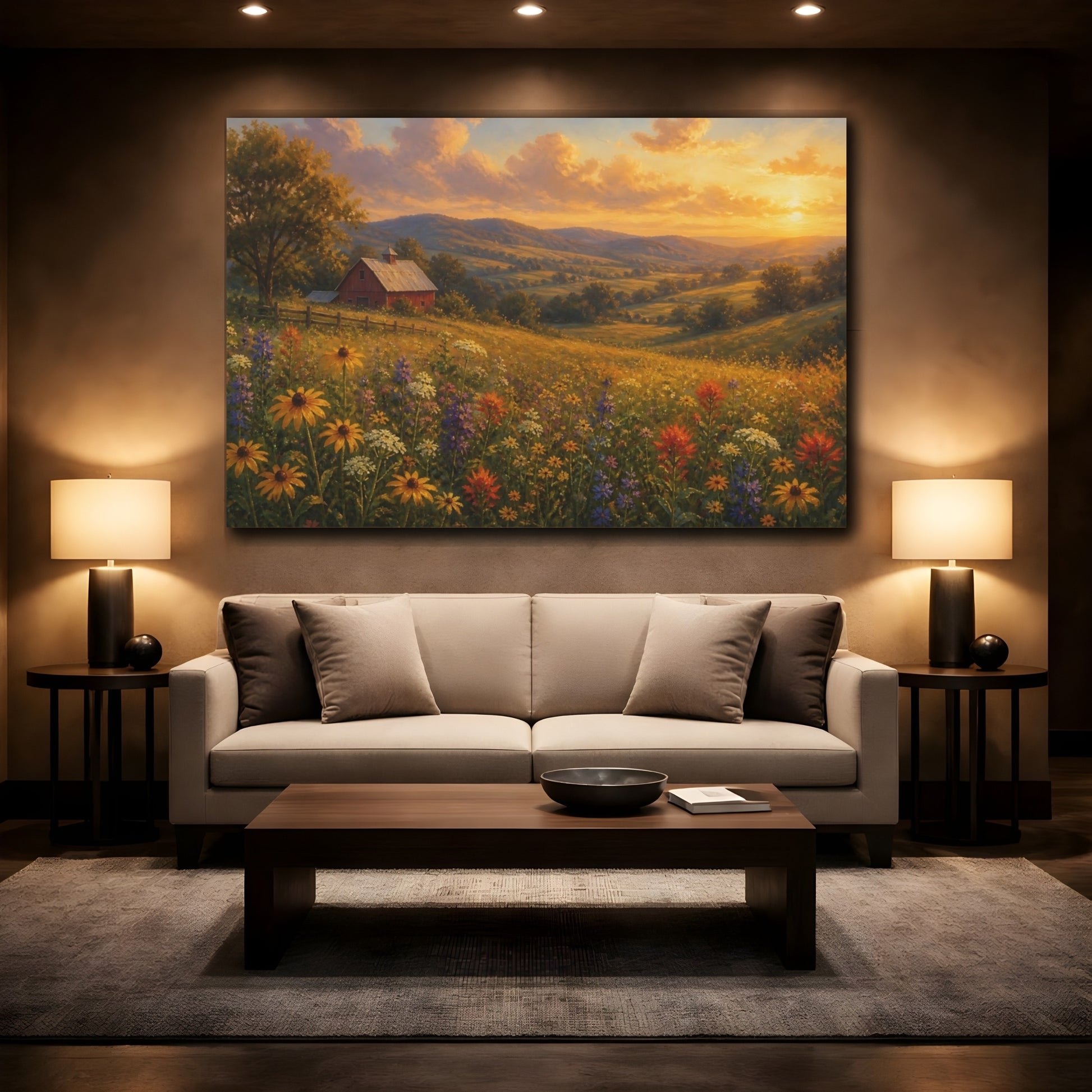 Mockup 2. Golden Meadow At Sunset shown as canvas print