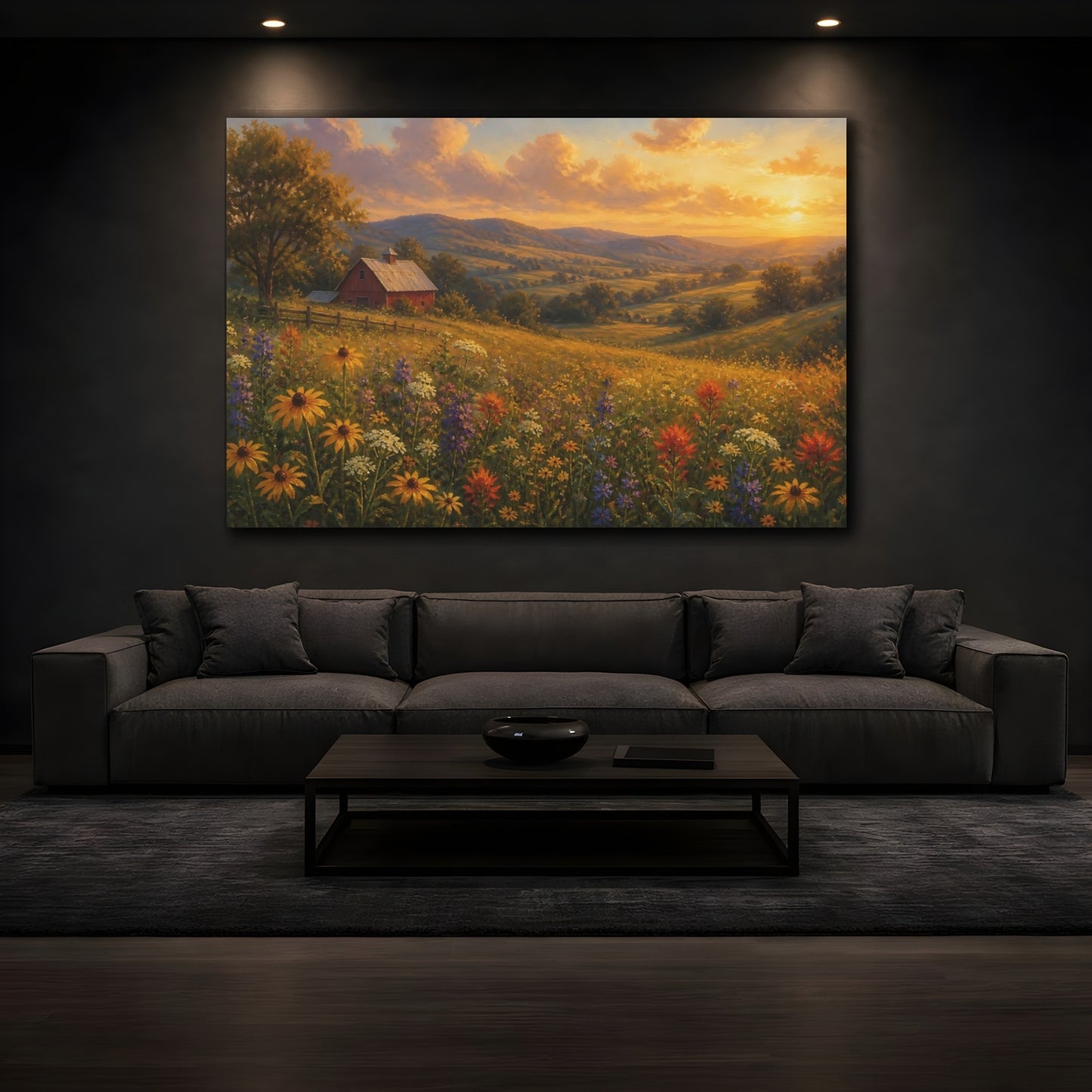Mockup 3. Golden Meadow At Sunset shown as canvas print