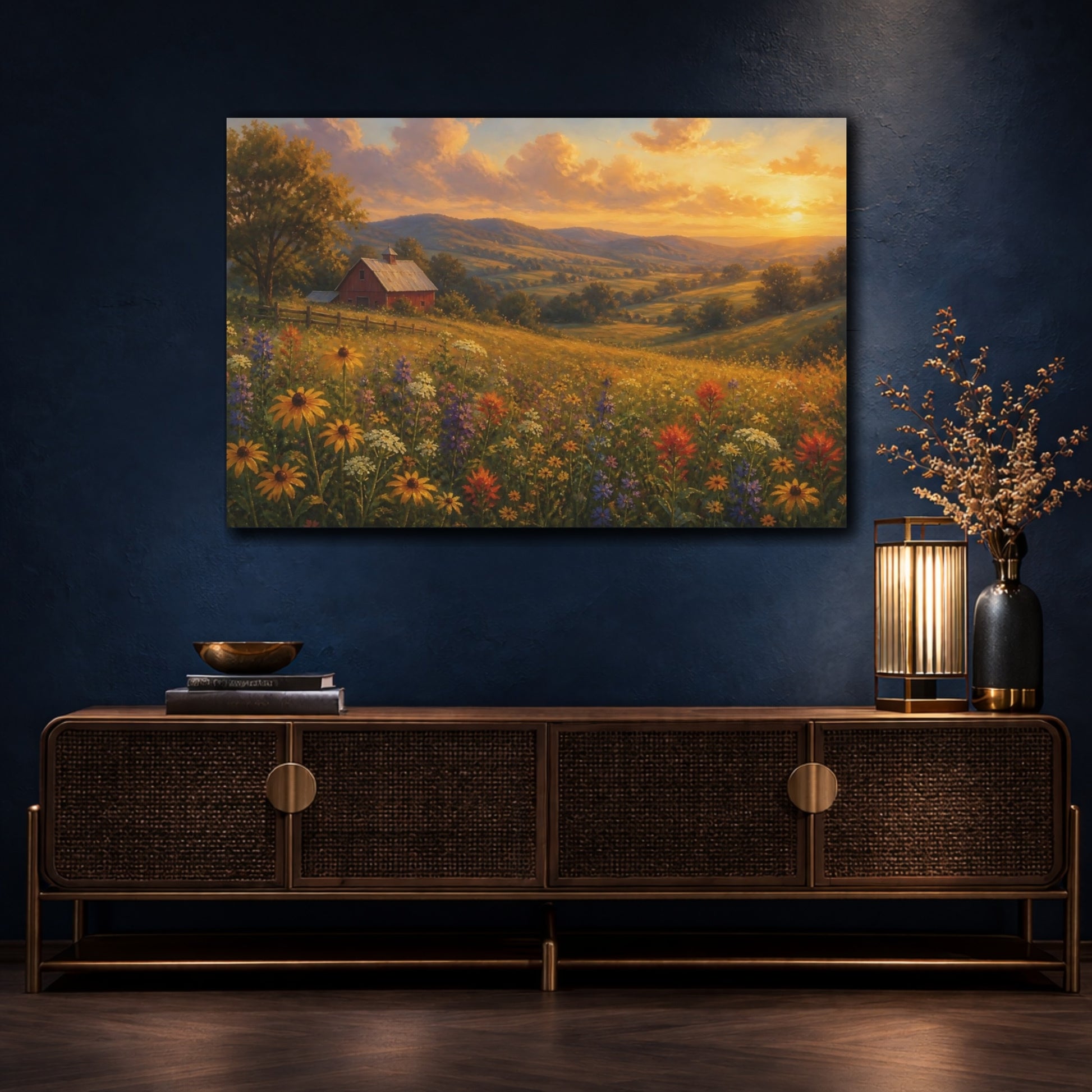 Mockup 4. Golden Meadow At Sunset shown as canvas print