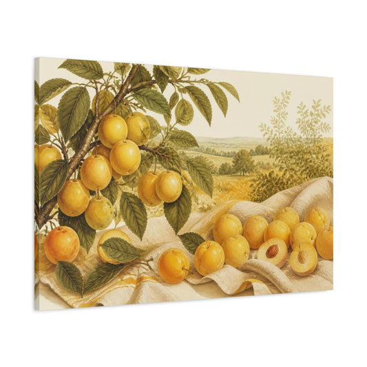 Main Mockup. Golden Mirabelle Harvest shown as canvas print