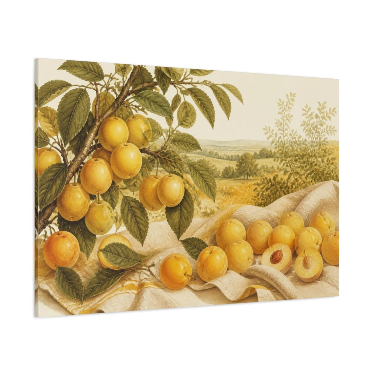 Side Mockup 1. Golden Mirabelle Harvest shown as canvas print