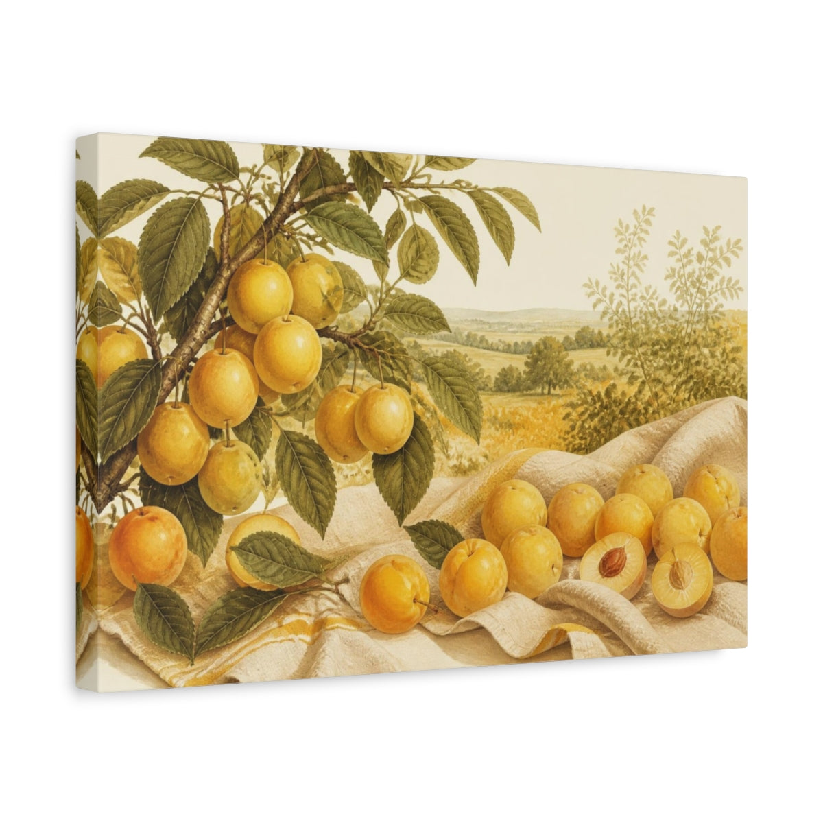 Side Mockup 4. Golden Mirabelle Harvest shown as canvas print