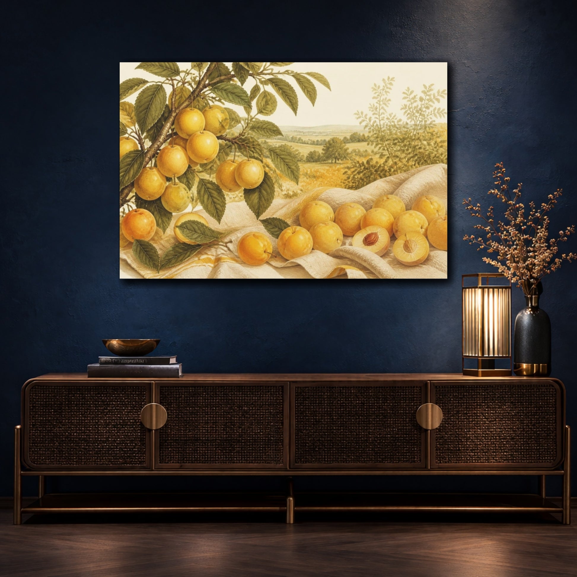 Mockup 4. Golden Mirabelle Harvest shown as canvas print
