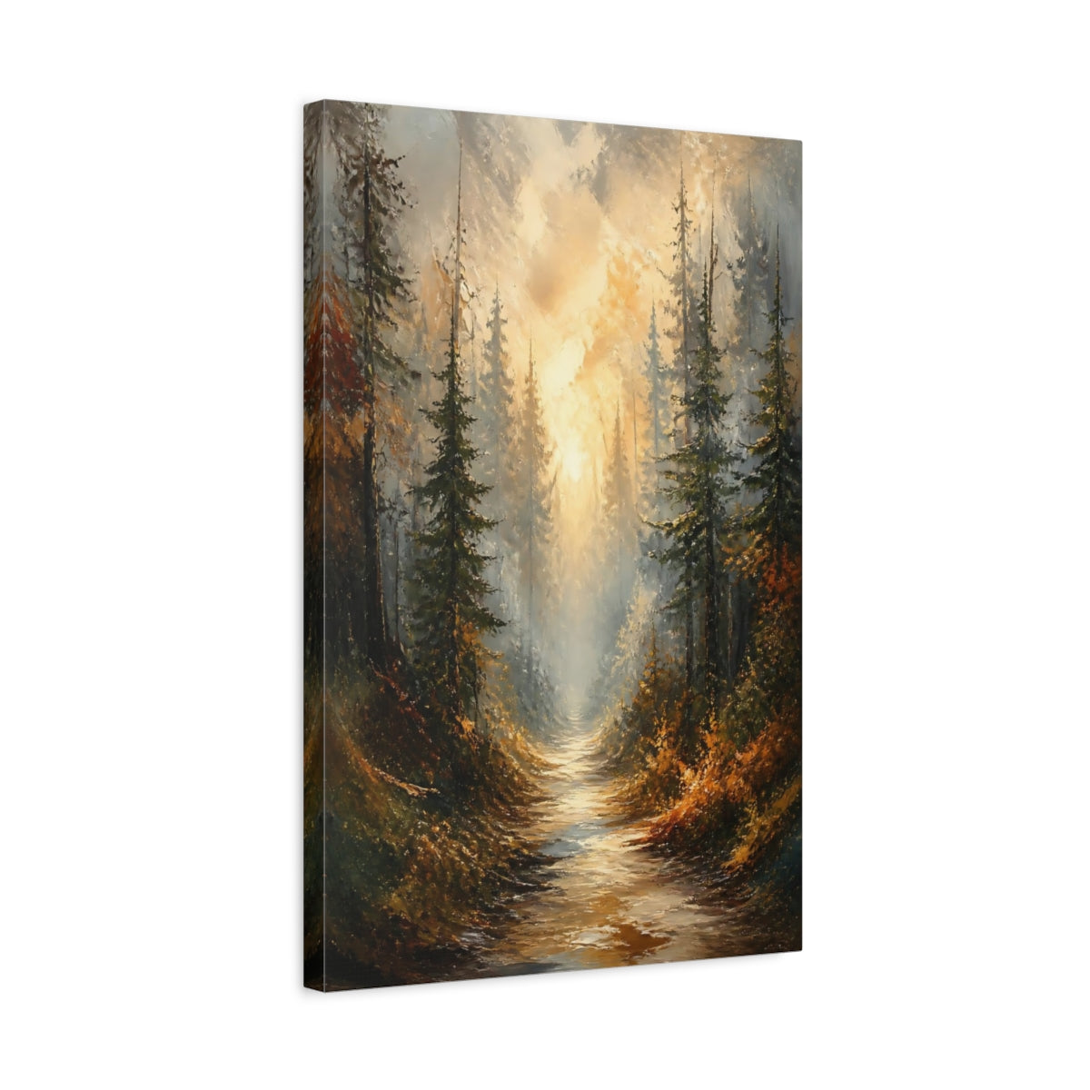 Side Mockup 3. Golden Mist Forest Path shown as canvas print