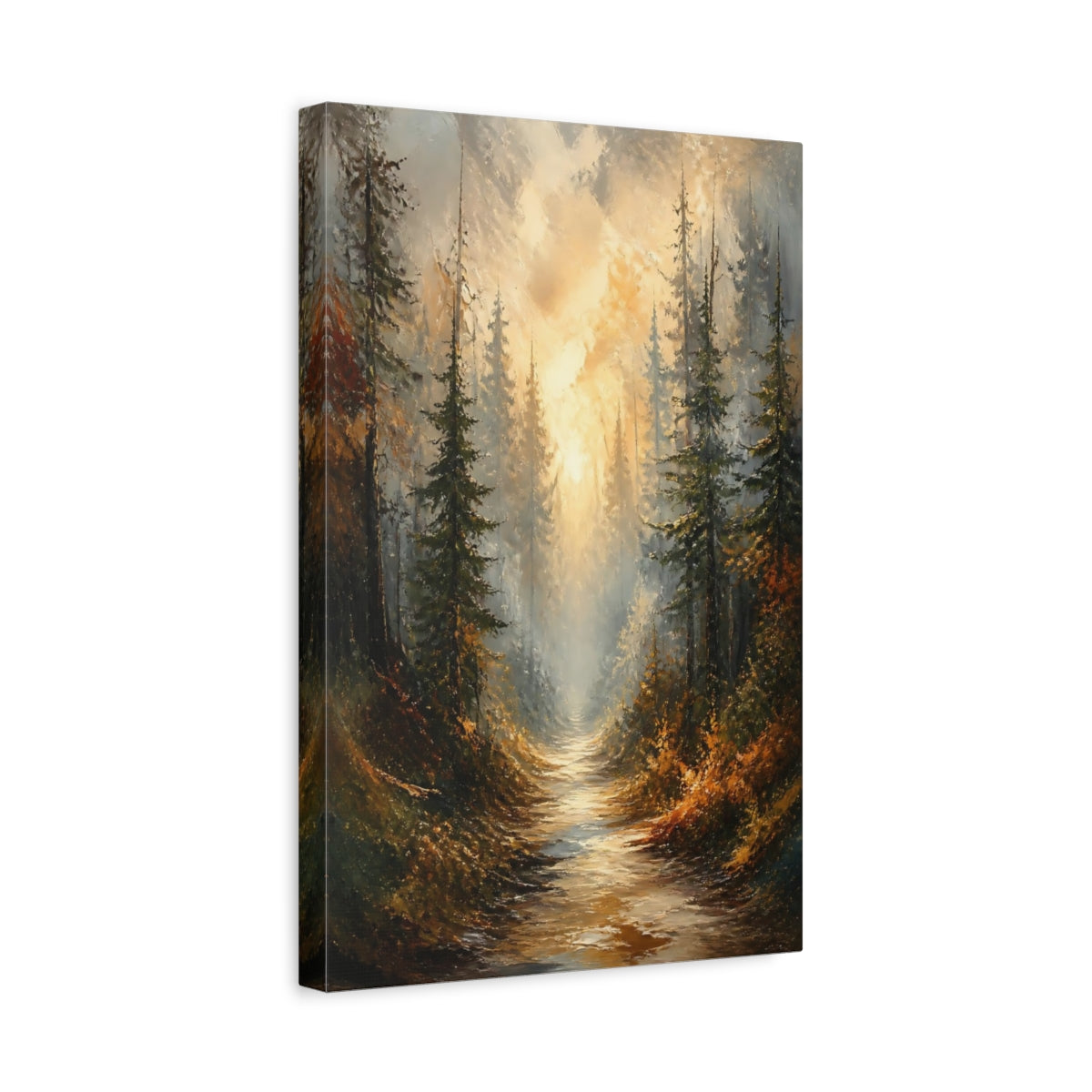 Side Mockup 4. Golden Mist Forest Path shown as canvas print