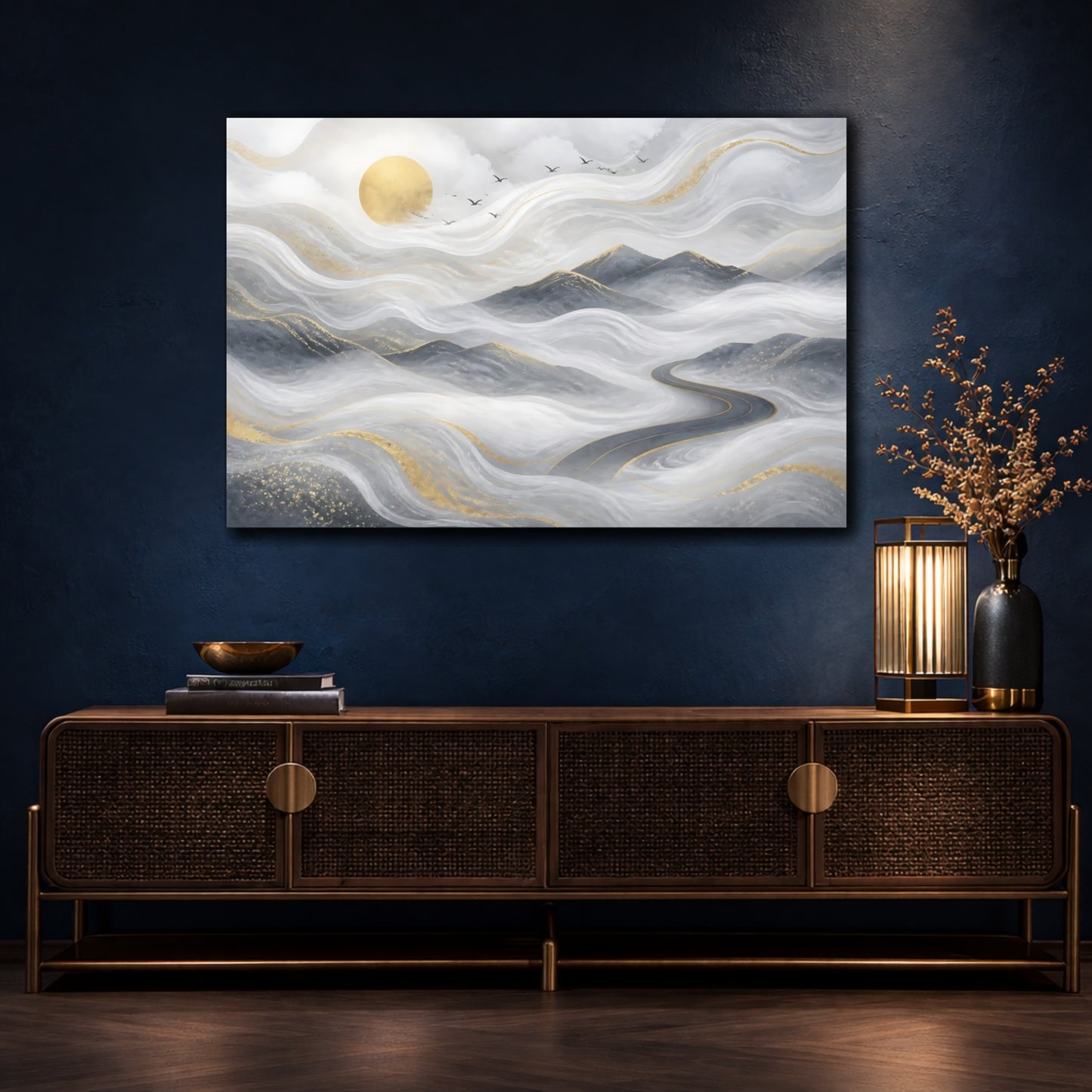 Mockup 4. Golden Misty Road shown as canvas print