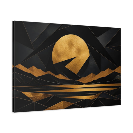 Main Mockup. Golden Moon Geometric Landscape shown as canvas print