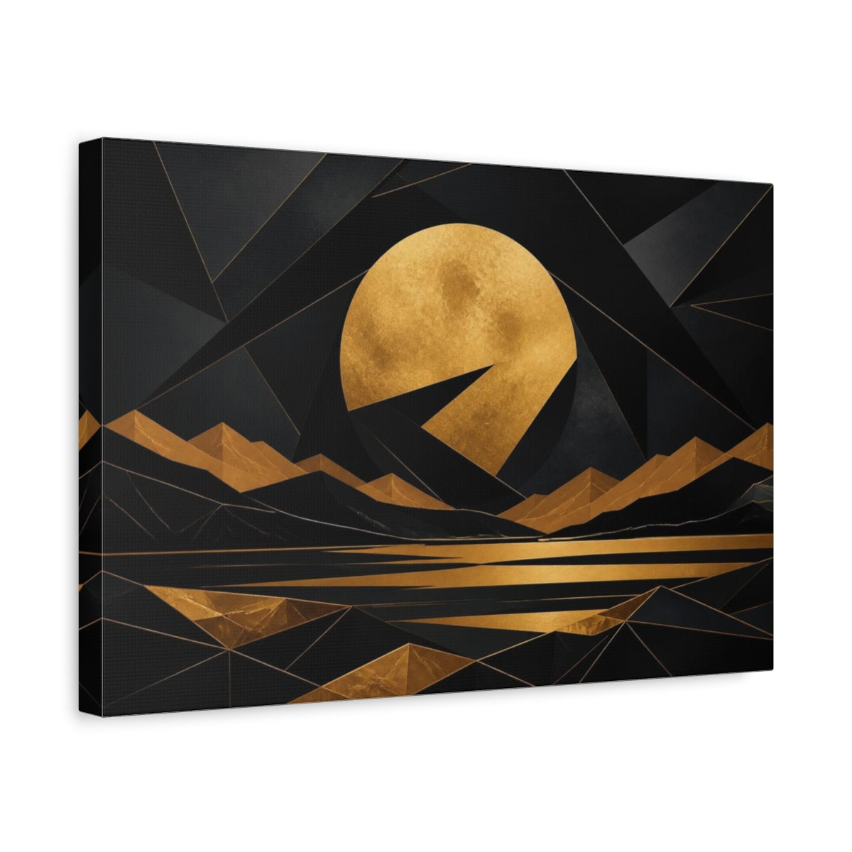 Side Mockup 4. Golden Moon Geometric Landscape shown as canvas print