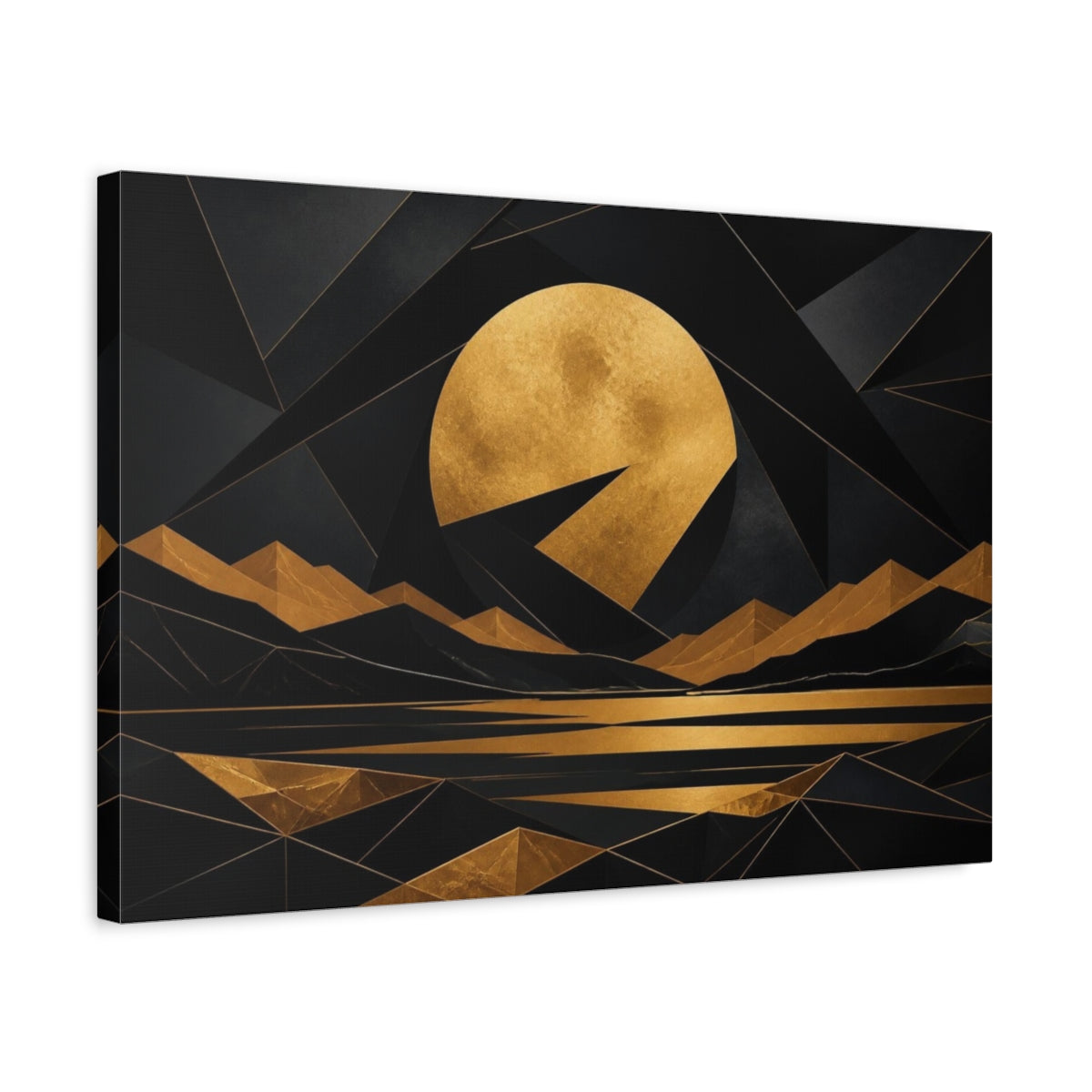 Side Mockup 3. Golden Moon Geometric Landscape shown as canvas print