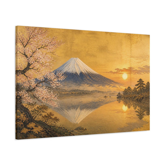 Main Mockup. Golden Mount Fuji Sunrise shown as canvas print
