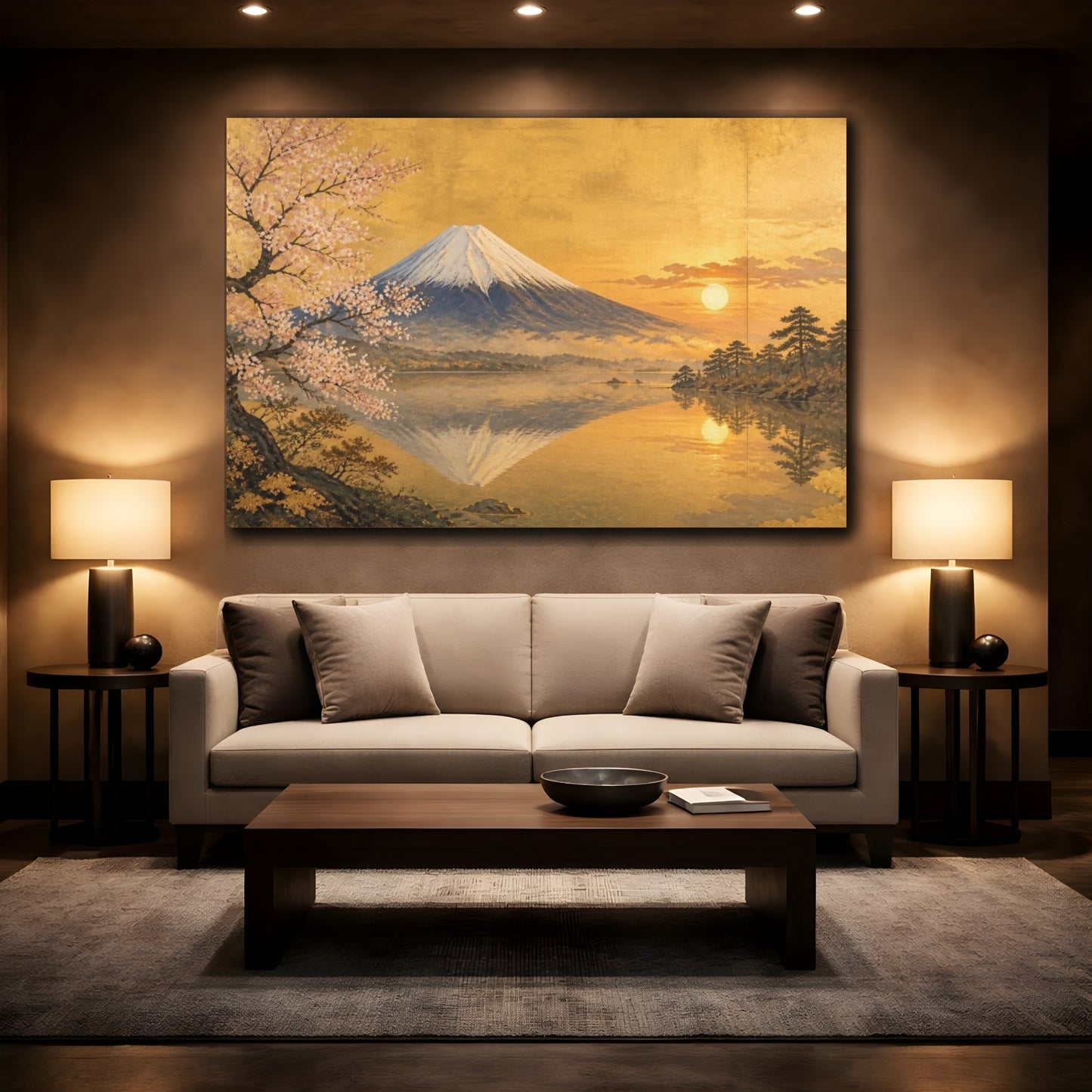 Mockup 2. Golden Mount Fuji Sunrise shown as canvas print