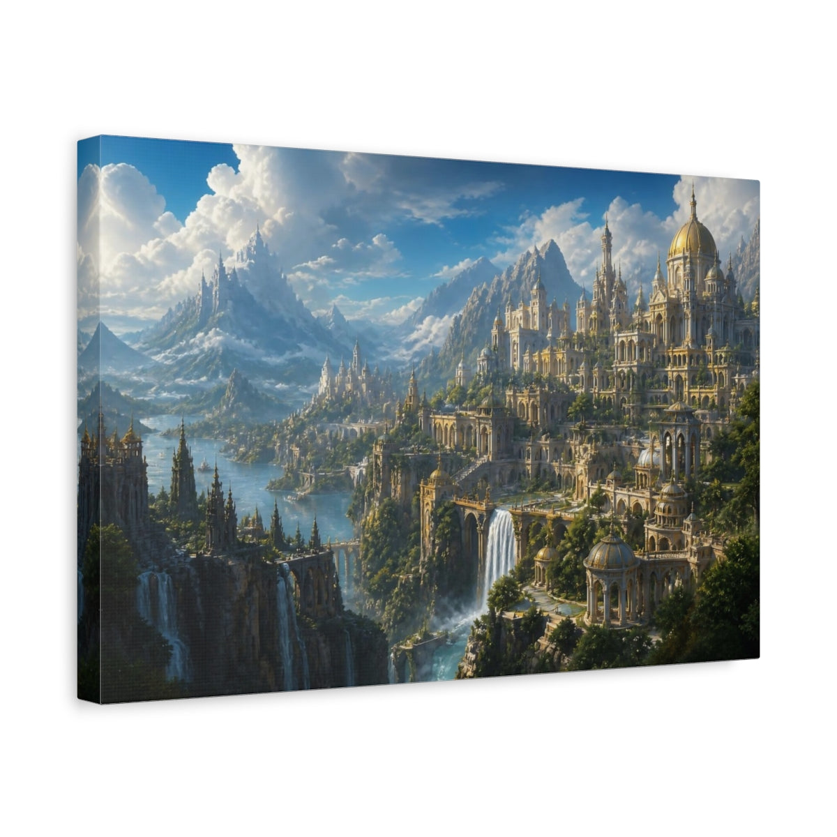Side Mockup 4. Golden Mountain City shown as canvas print