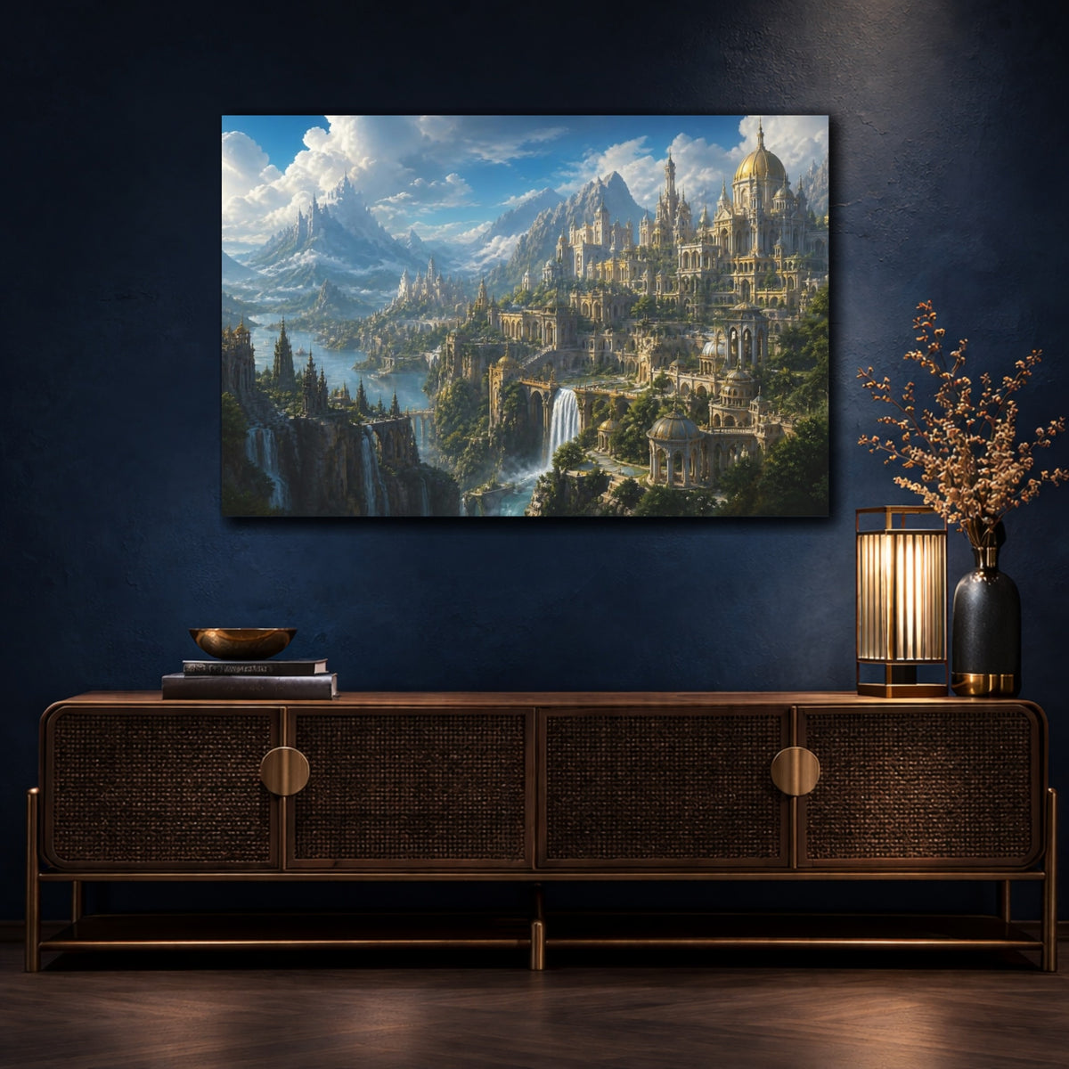 Mockup 4. Golden Mountain City shown as canvas print